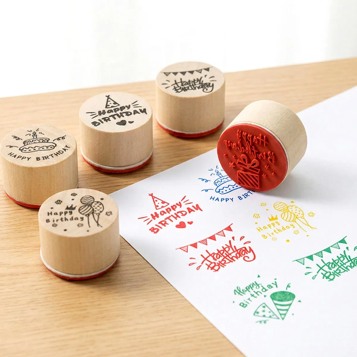 12 Pezzi Timbri in Legno, Timbri Grazie e Buon Compleanno, Timbri in Gomma per Realizzazione Biglietti, Scrapbooking, Regalo per Insegnanti, Fai da Te