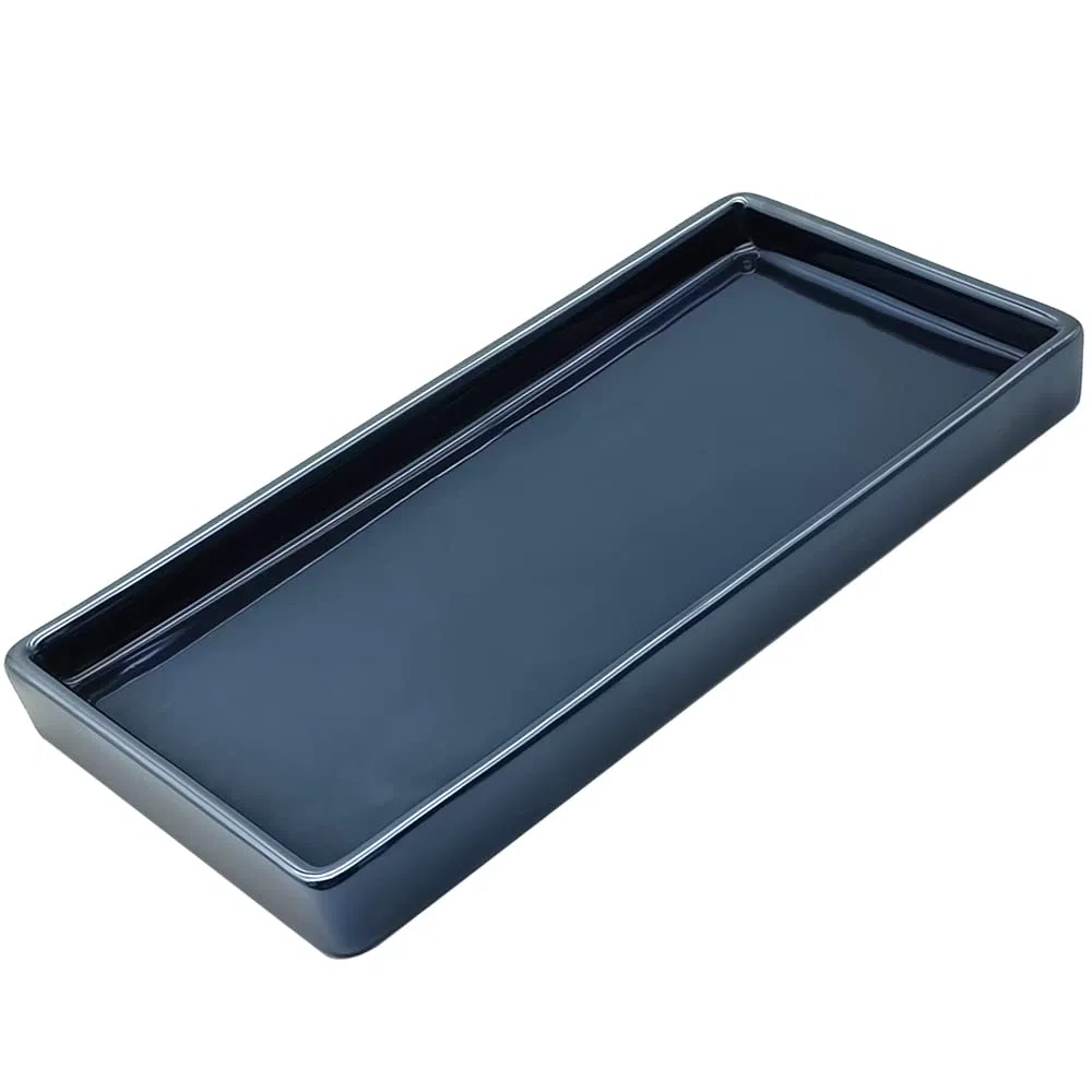 Rettangolo Vassoio da Bagno, Vassoio Portaoggetti in Ceramica, Vassoio Decorativo Bagno, per Ingresso Comò Piatto Portachiavi Anelli Gioielli, 20x10 cm Jazz Blu