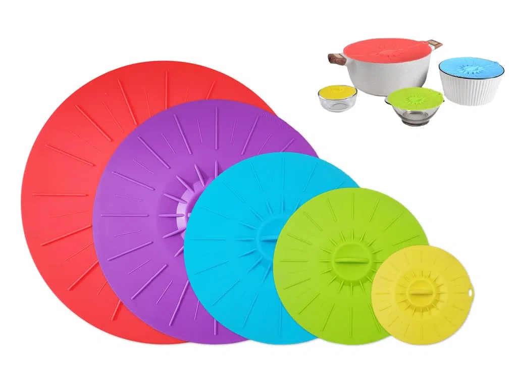 5Pcs Coperchio in Silicone Riutilizzabile - Ventosa Della Ciotola per Lattine, Padelle (5 Colori)