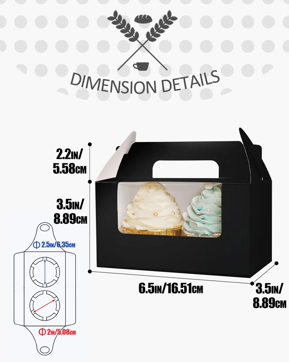 Gcardist Contenitore per Cupcake Nero Supporto Doppio Cupcake Monouso 15 Doppia con Finestra 16,5 x 9,2 x 8,9 cm Contenitore Cupcake (6,5 "x3,6 "x3,5" pollici)