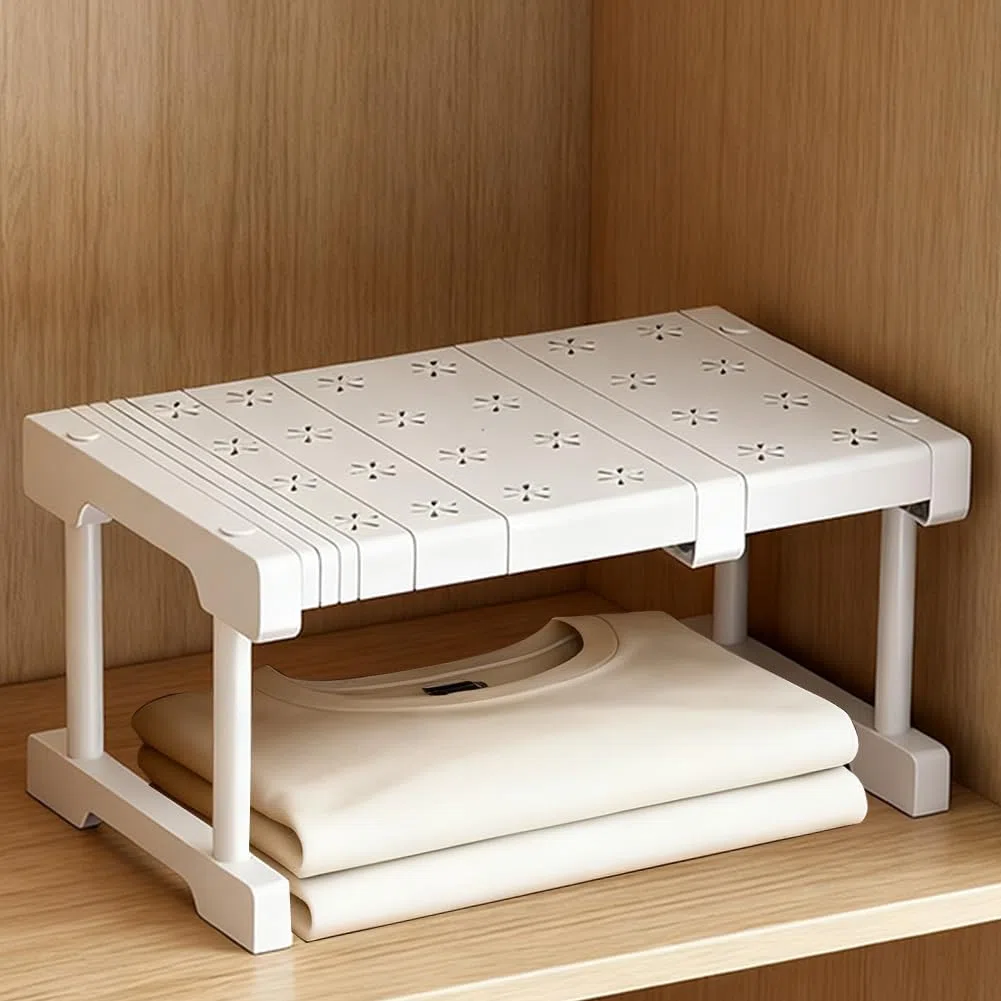 Organizer impilabile per armadio, mensole espandibili, scaffalature telescopiche senza fori, per armadio, cucina, larghezza 24 cm, altezza 22 cm, lunghezza regolabile 27-38 cm