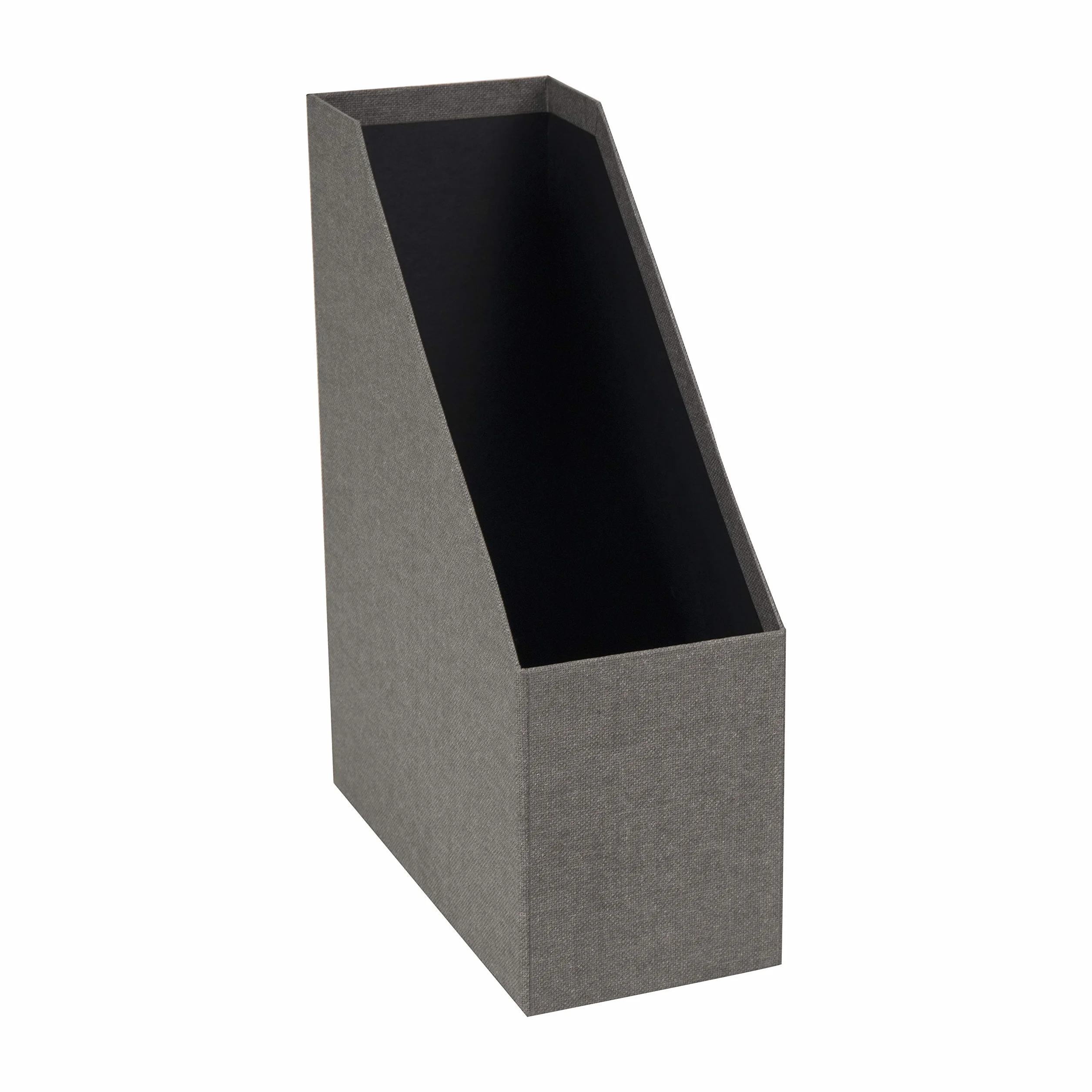 Bigso Box of Sweden Porta riviste con maniglia in pelle – Raccoglitore ufficio in fibra di legno e carta con effetto lino – Portadocumenti scaffali per riviste, cartelle o giornali – grigio