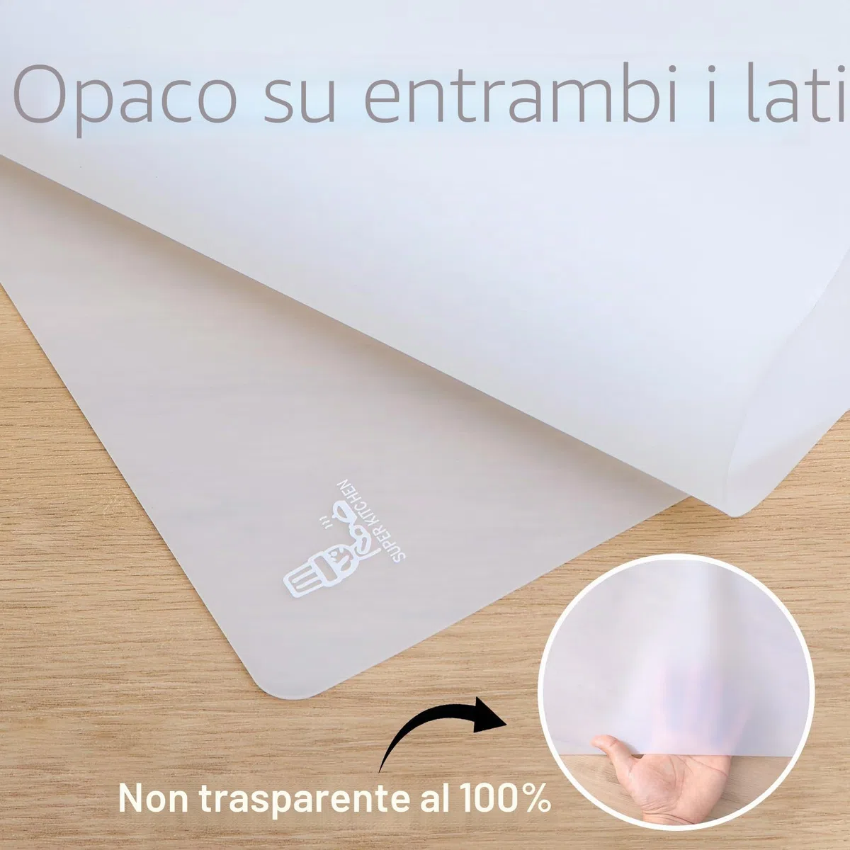 SUPER KITCHEN Tappetino da Pasticceria, Tappetino da Forno in Silicone Antiaderente Riutilizzabile, Tampone per Impastare, Tappetino da Resina, Stuoia per Impasti, Pizza, Pasta (Trasparente, 60x40cm)