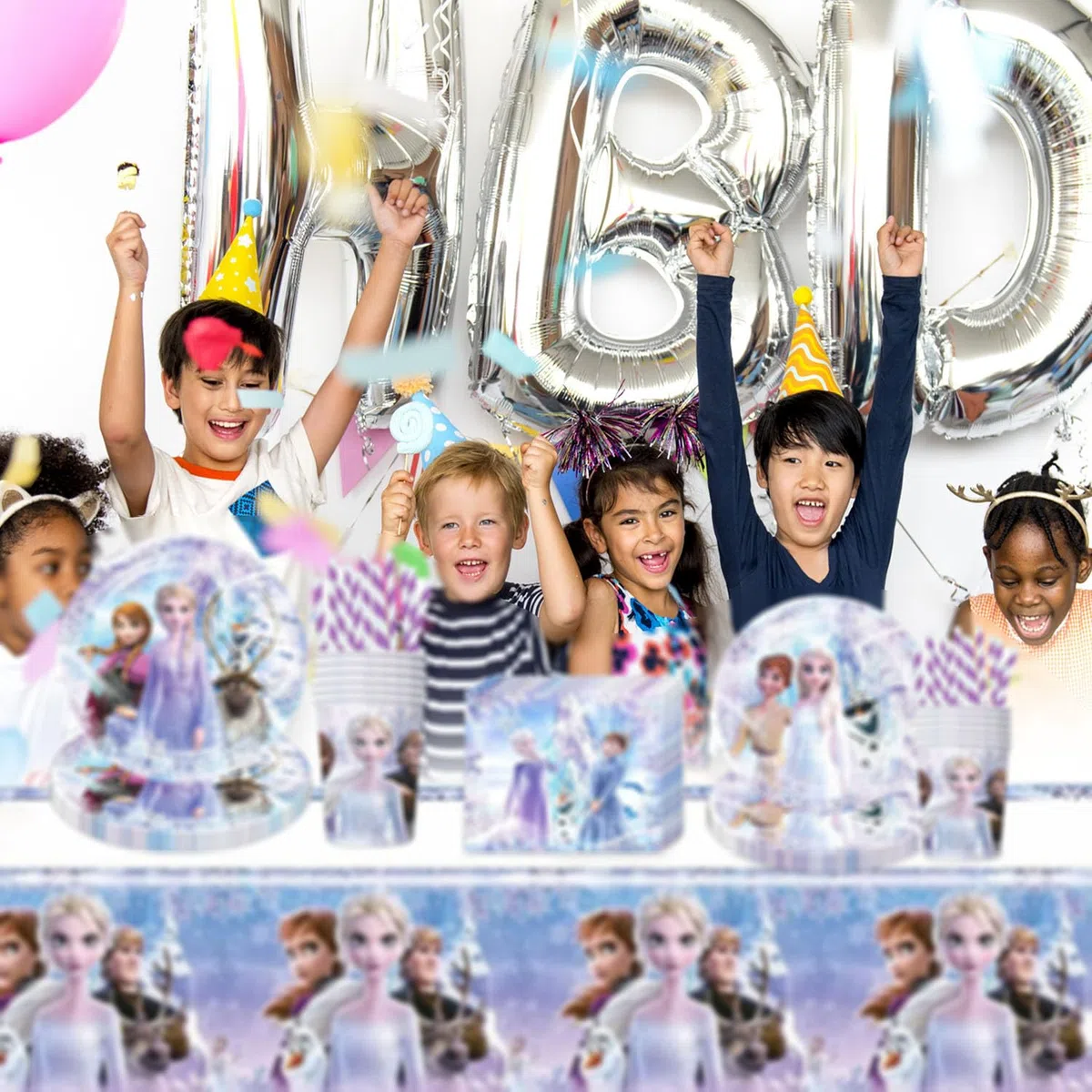 Set di 61 stoviglie per feste, feste di compleanno per bambini, set di stoviglie per il compleanno dei bambini, con piatto, tovaglioli, tovaglie, cannucce, stoviglie per feste per 10 ospiti