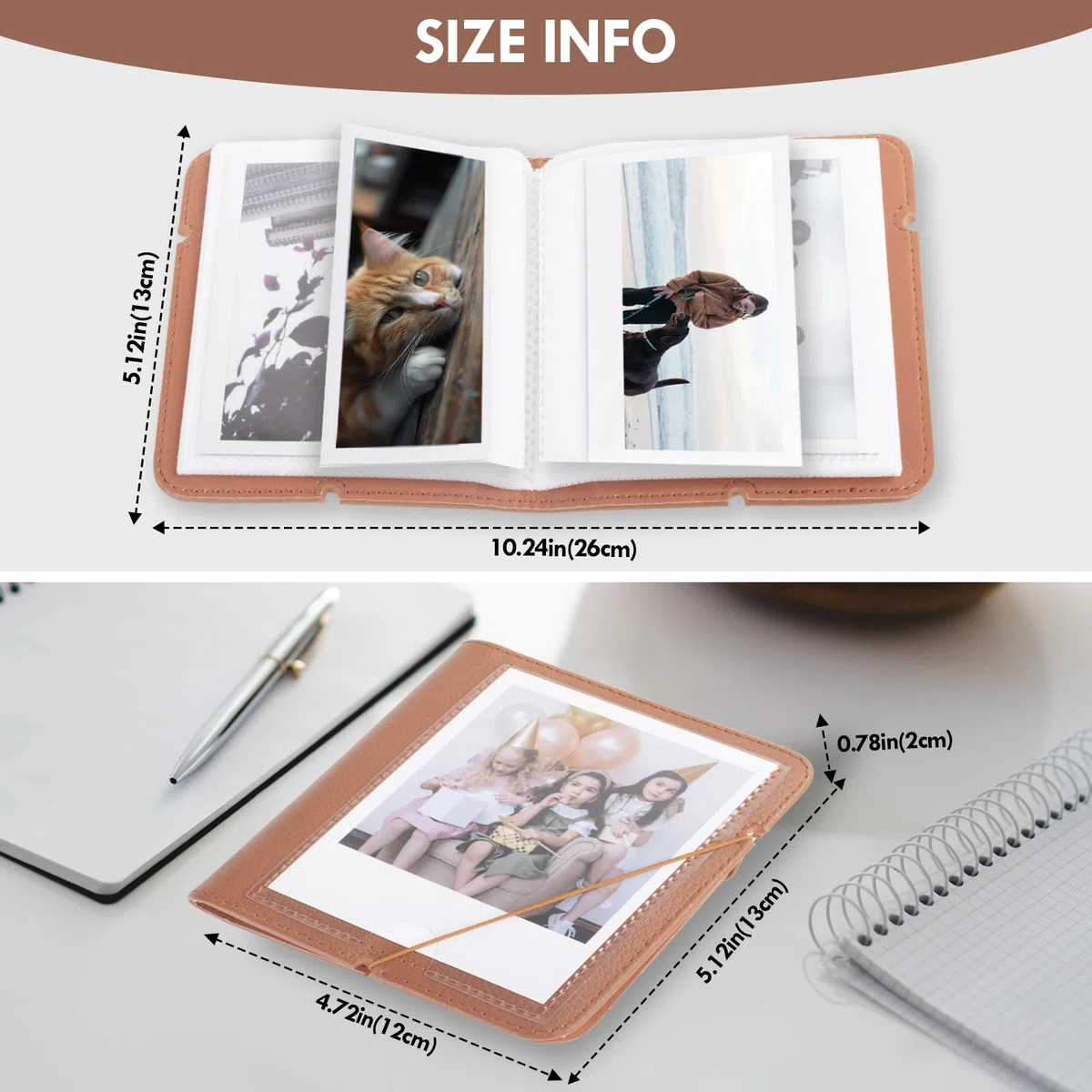 Album fotografico Instax Wide 28 tasche stile retro per Fujifilm Instax Wide 400/300/200/Polaroid Now+/I-Type/OneStep2, marrone