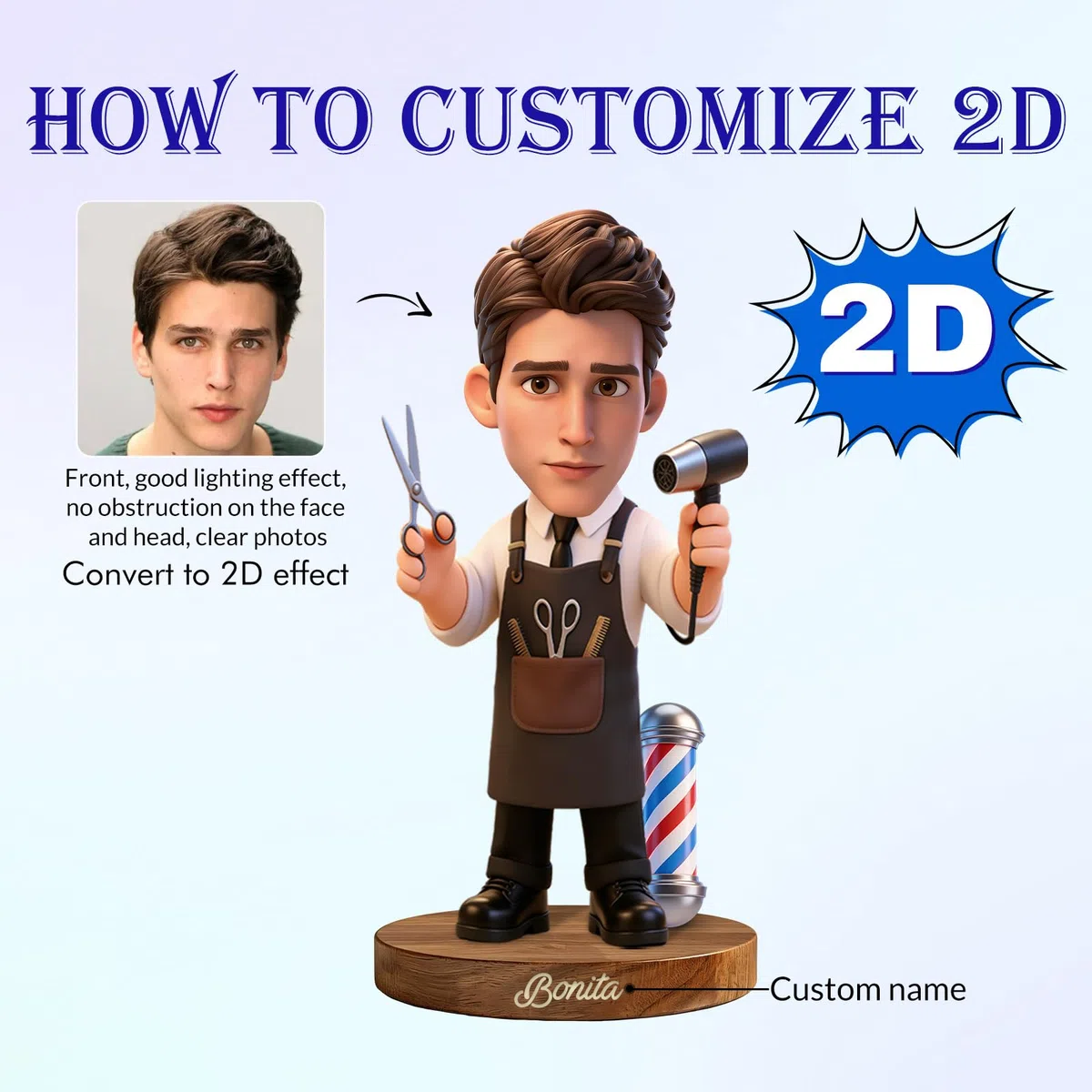 Figurine personalizzate con ritratti cartoon e soprammobili da scrivania,Statuette personalizzate in acrilico con foto per Barbiere,Regali decorativi per uomini, papà, fidanzati, mariti