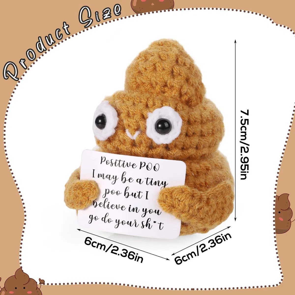 BOXOB Mini Divertente Cacca Positiva, 7,5cm Ispiratrice Cacca Simpatica e Interessante Bambola Cacca di Lana Lavorata a Maglia per Regali di Compleanno Decorazione per Feste Incoraggiamento(Giallo)