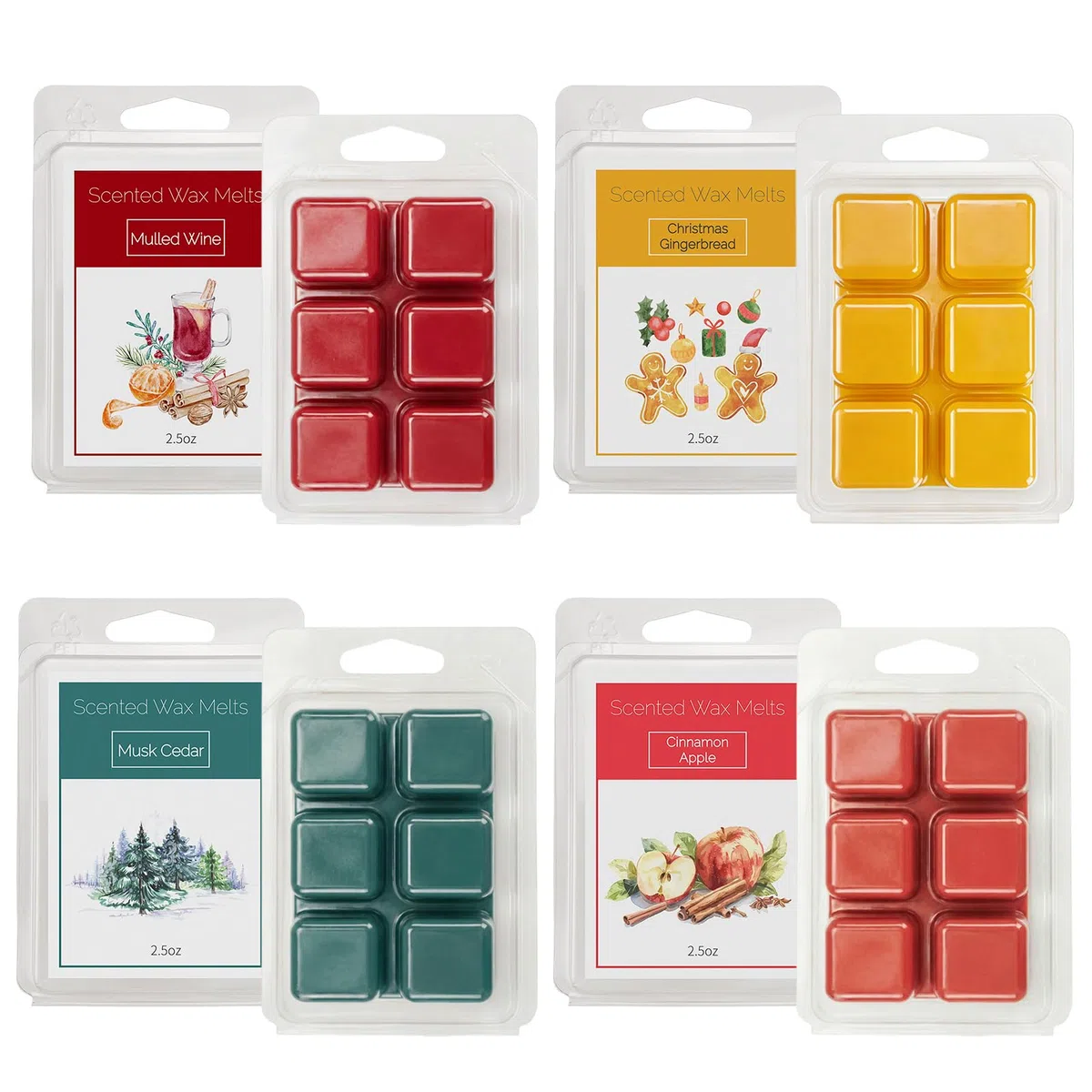 Cialde di Cera Profumata, Tart Profumate Cera Profumata, Cera di Soia Naturale, Mela e Cannella, Legno di cCedro, Pan di Zenzero, Vino, Cera Profumata per Natale, Inverno, Autunno