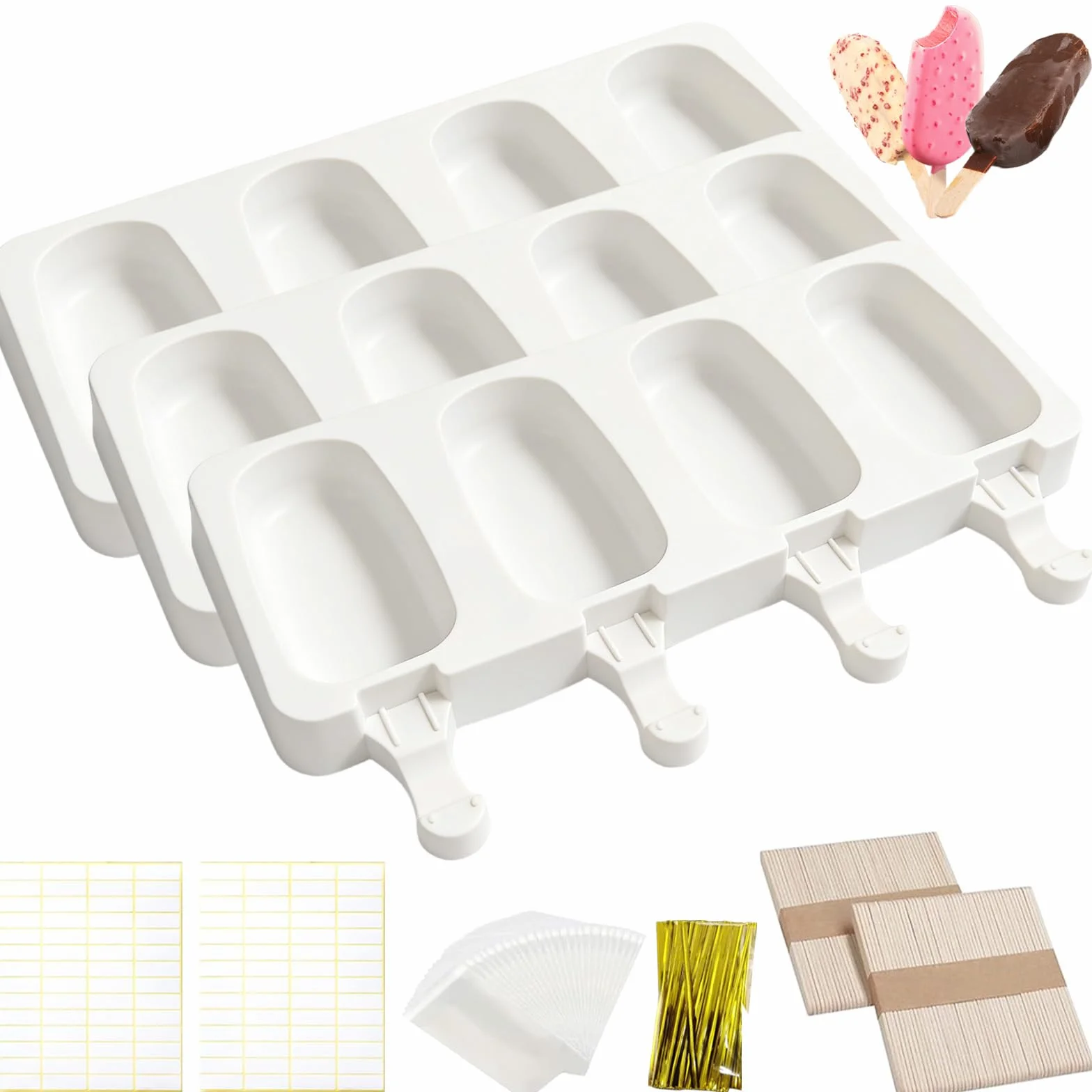 3 Packed Grandi Stampi per Gelato in Silicone,4 Cavità Stampo per Ghiaccioli,Stampo in Silicone per Gelato,riutilizzabili,senza BPA,Stampo in Silicone per Gelato,Perfetto per il DIY Stampi