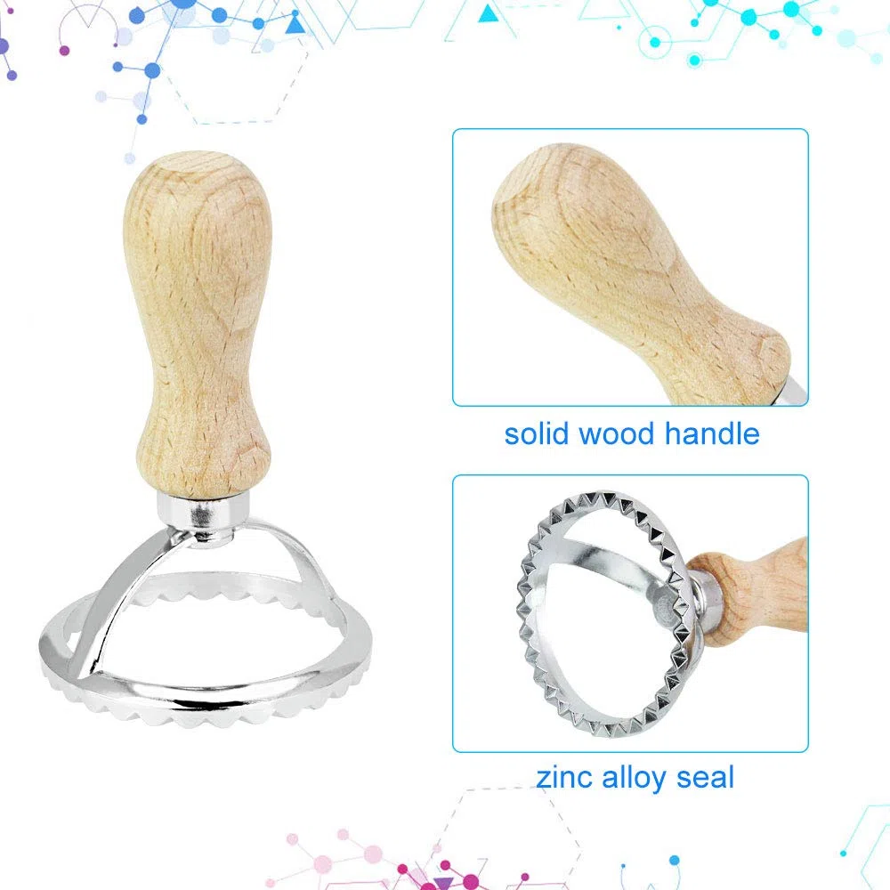3 Pezzi Timbri per Ravioli in Acciaio Inox Taglierine Stampi per Biscotti con Manico in Legno Ravioli Maker a Bordi Scanalati per Ravioli Pasta Gnocchi Lasagna e Biscotti(3 Misure)