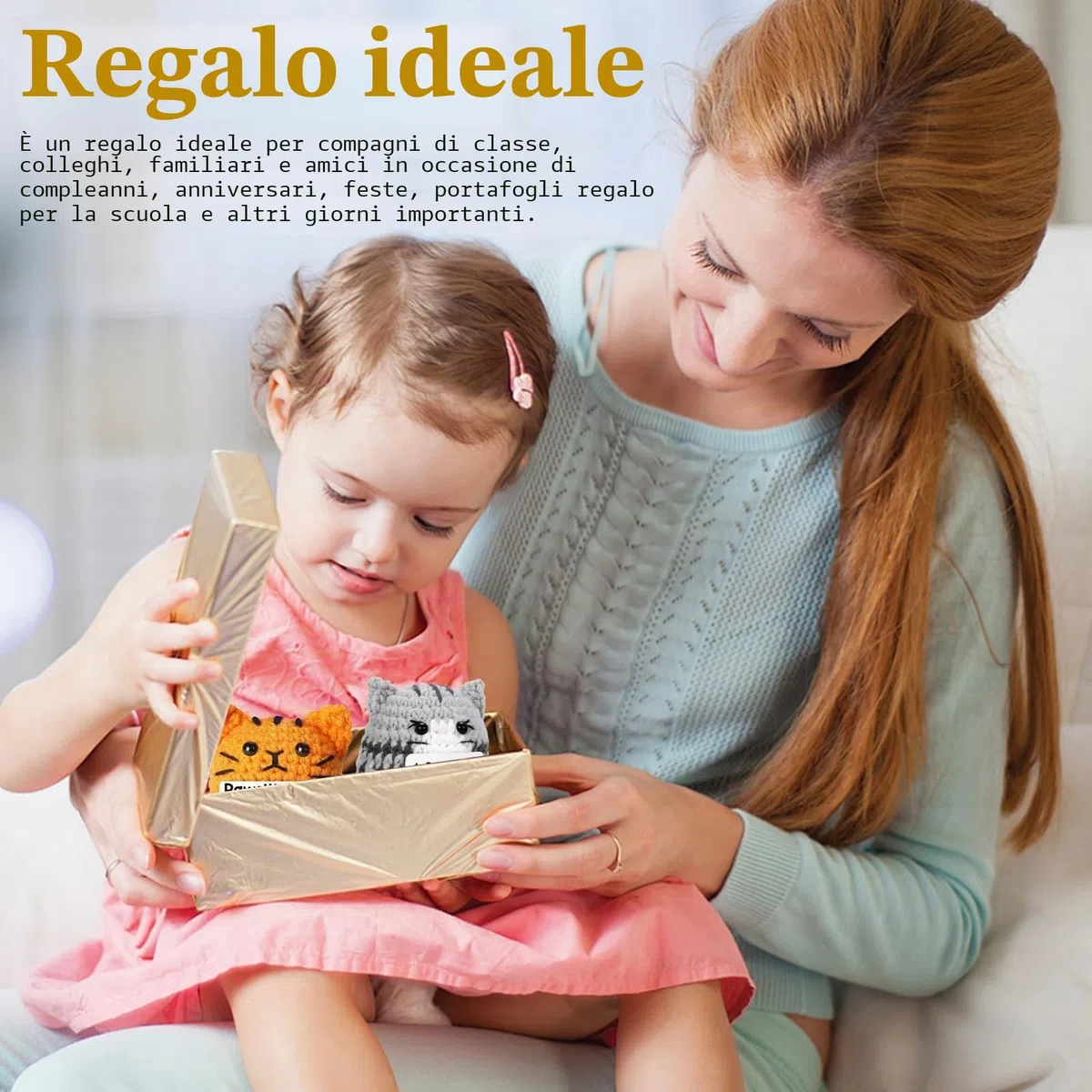 Animali di peluche positivi a uncinetto Gatto, 2 pezzi Animale di peluche di supporto emotivo Regalo, Regali positivi Gatto, Regalo incoraggiante, Portafortuna con biglietto di incoraggiamento