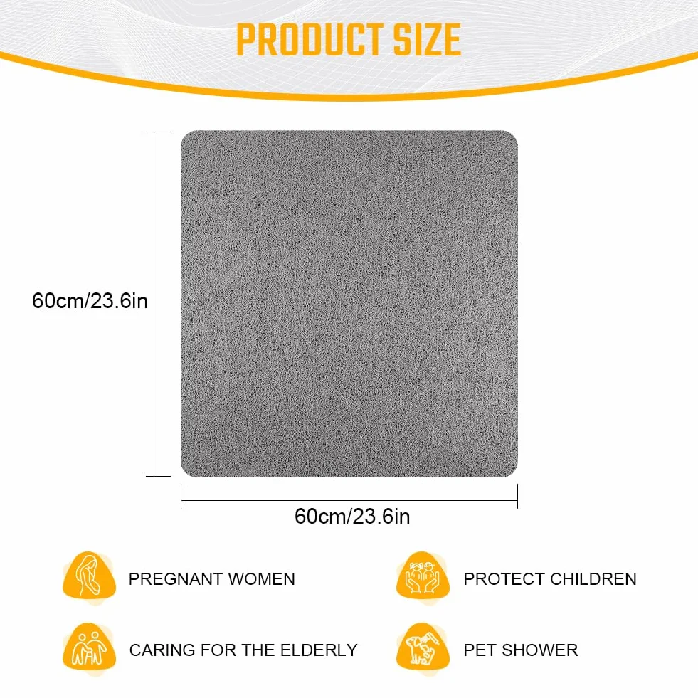 AUAUY Tappetino Doccia Antiscivolo, 60 x 60cm PVC Luffa Tappetino Bagno, Tappetino da Bagno in Morbido Luffa Antimuffa, Tappetini da Bagno Lavabili e Ad Aasciugatura Rapida, Grigio