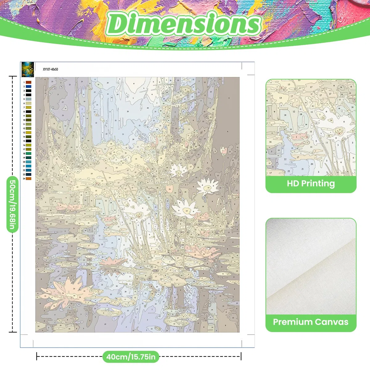 QENSPE Paesaggio Dipingere con i Numeri per Adulti, Kit di Pittura su Tela Fai da Te per Adulti, Kit di Dipingere con i Numeri con Pennelli Pigmento Acrilico Disegno Pittura 40x50 cm (Stagno Loto)
