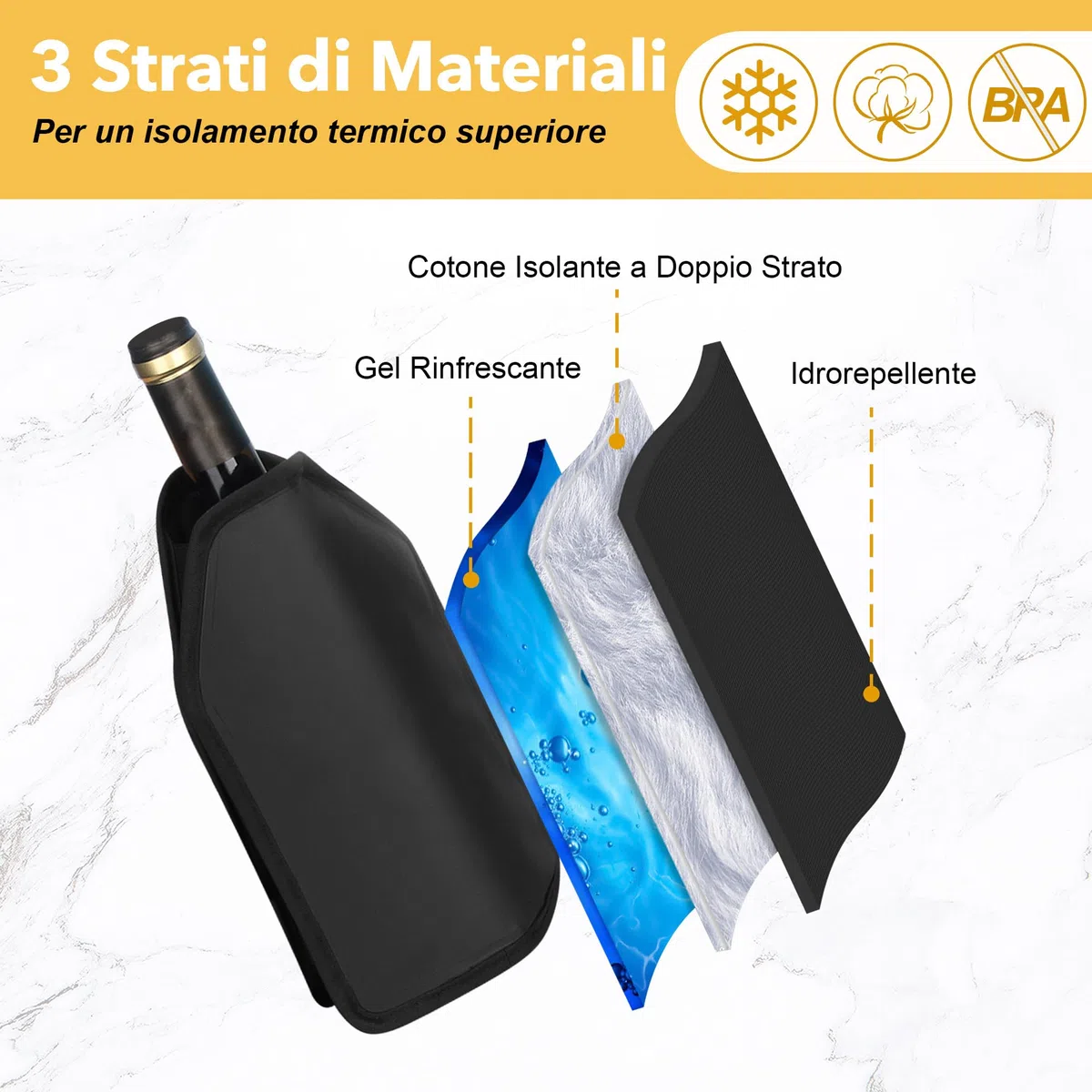 Borsa Raffredda per Bottiglie di Spumante Champagne Vino, Sacco Termico Refrigeratore per Vini,Fascia Raffreda Bottiglie Elastica,Manicotto Refrigerante per Bevande Birra Vino Viaggio Feste