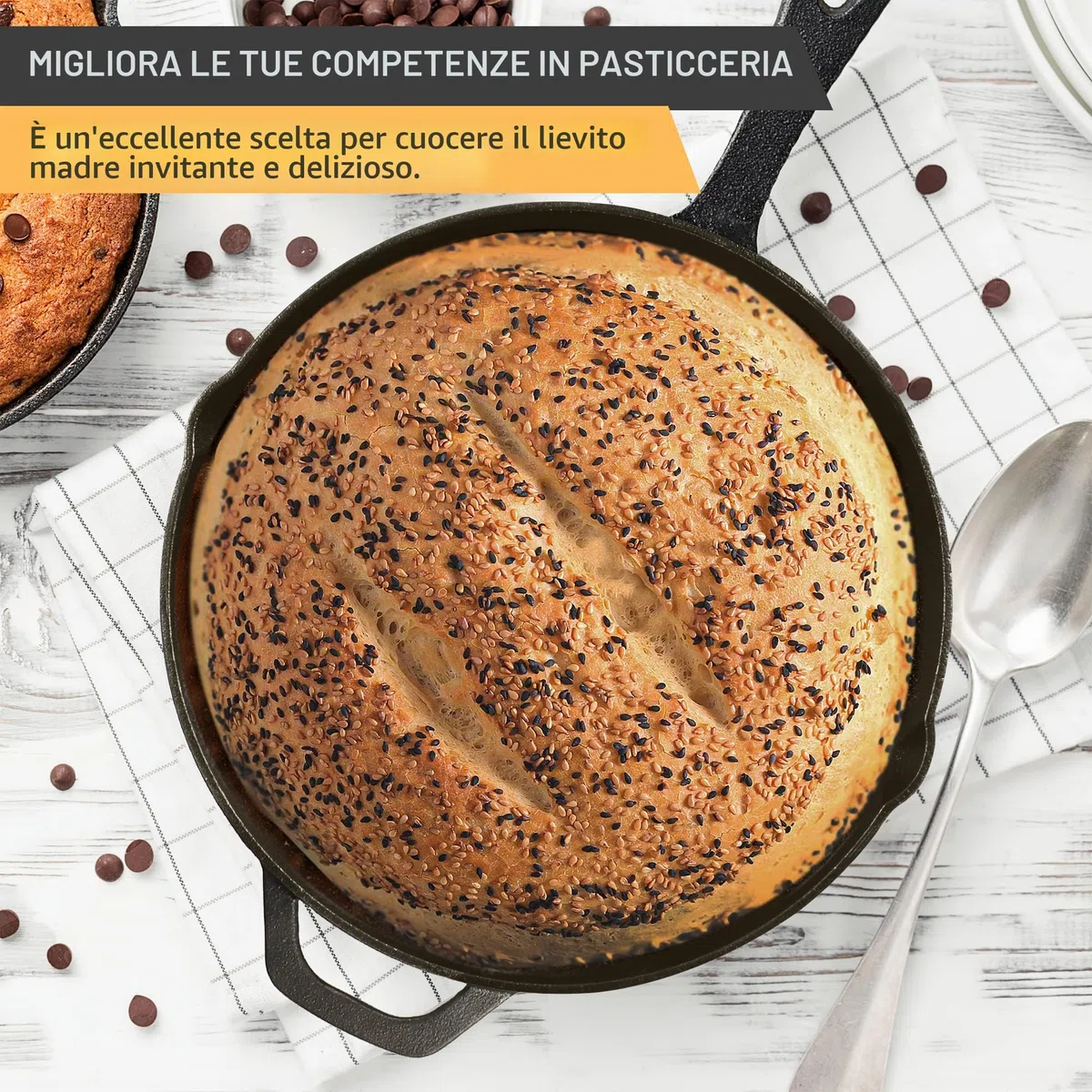 KICHLY Padella in Ghisa pre-Stagionata - Padella per Friggere - Pentole per Grigliare Sicure per uso Interno ed Esterno - Padella in Ghisa da 26 cm (10,25 Pollici)
