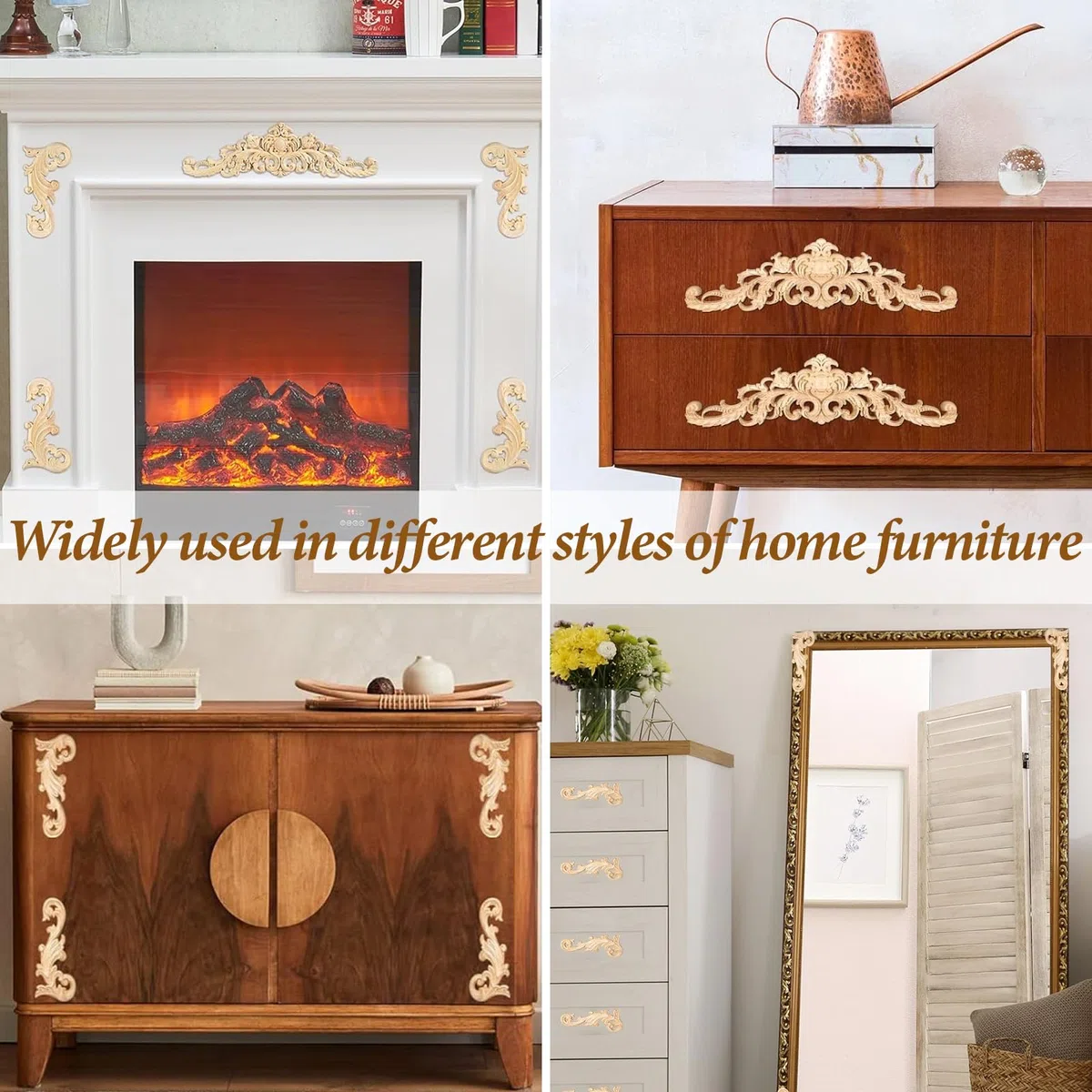 Fregi Legno Decorativi - 6 Pezzi, 4 Ornamenti d'Angolo, 2 Ornamenti in Legno per Pareti, Letto, Porta, Finestra