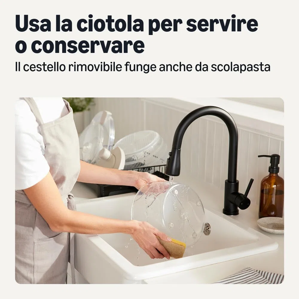 Amazon Basics Centrifuga per Insalata, Senza BPA, 4L, Grigio Lino