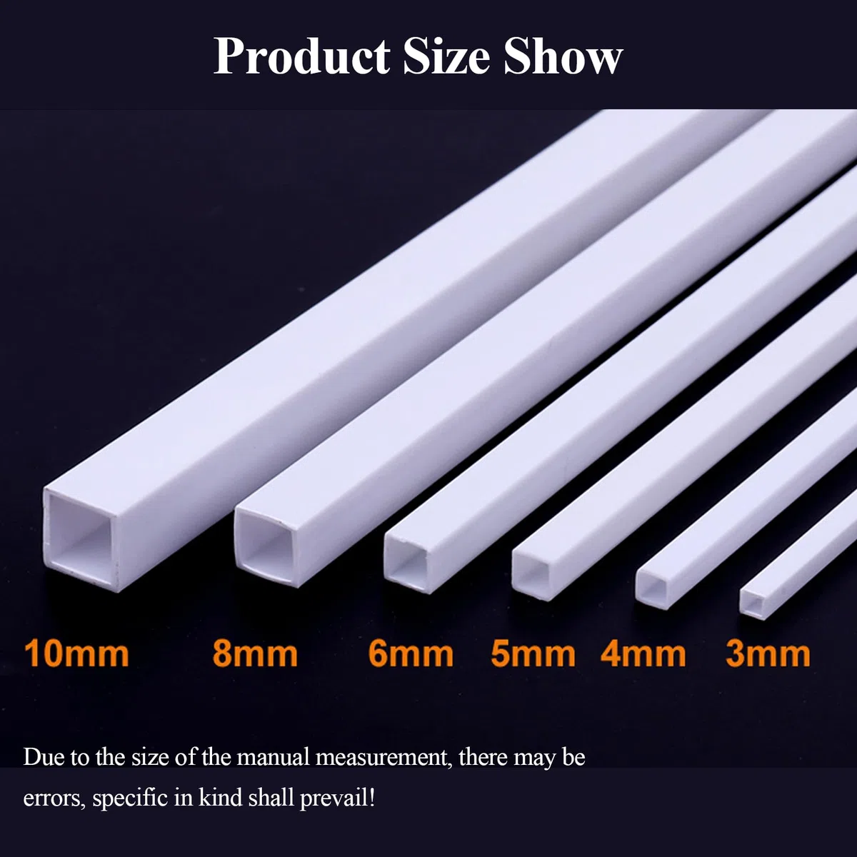 PHasz Tubo Quadrato Cavo in ABS da 20 Pezzi, Lunghezza Laterale 3-10 Mm, Lunghezza 500 Mm Modello in Plastica Adatto per Modello Architettonico,Side Length 5mm