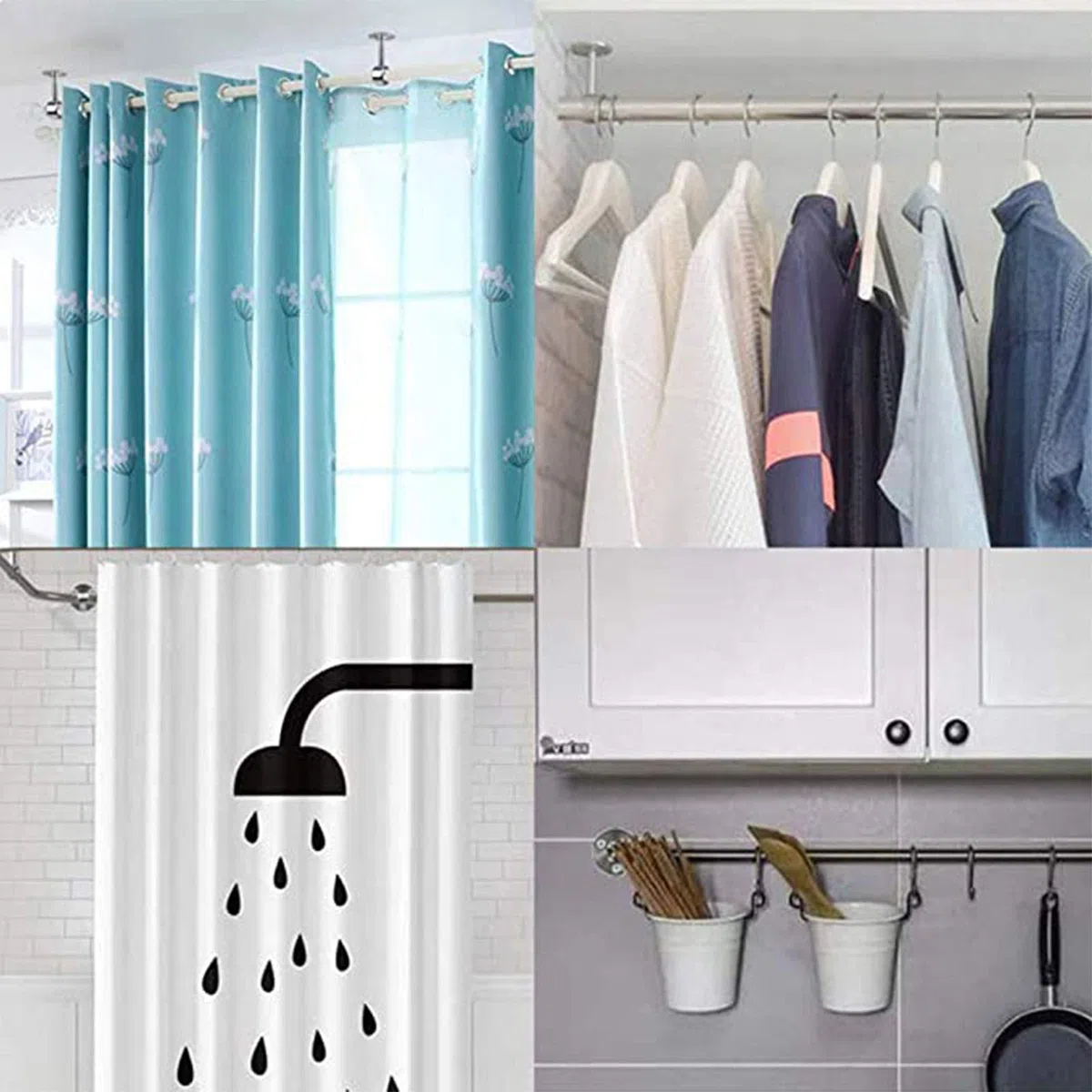 6 supporti per bastoni per tende in acciaio inox, per montaggio a soffitto o a parete, asta per tenda interna