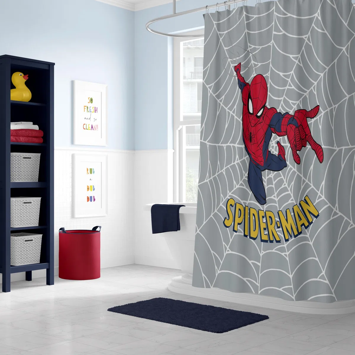 Jay Franco Marvel Spiderman Tenda da Doccia 178 x 182 cm - Decorazione da Bagno in Tessuto per Supereroi
