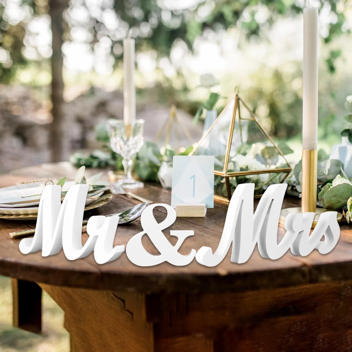Decorazione per Matrimonio Mr & Mrs | Decorazione per Tavolo da Matrimonio Mr & Mrs in Legno | Decorazione per Festa di Fidanzamento | Regali di Nozze per Coppie di sposi (Bianco)