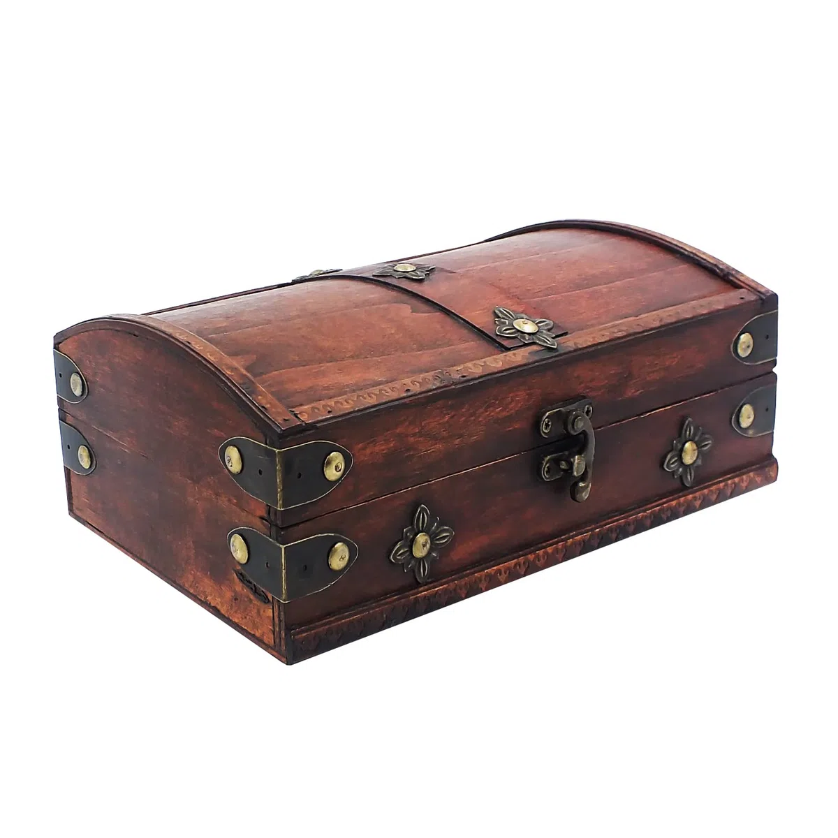 Scrigno legno bauletto legno portaoggetti | bauletto legno | scrigno tesoro pirati multiuso per tutta la famiglia | 25 x 15 x 9 cm