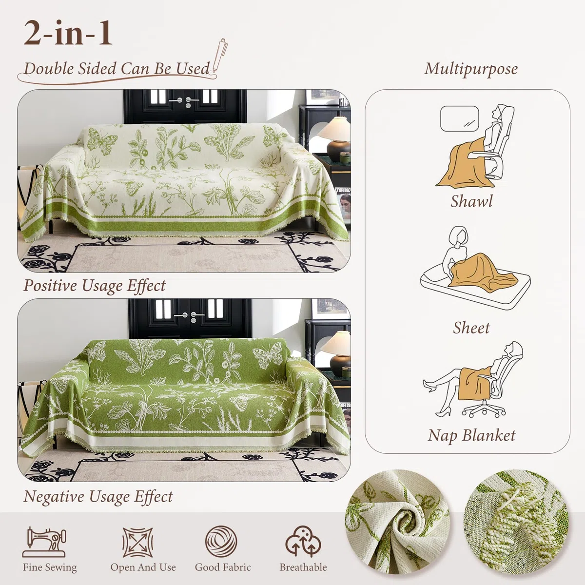 coperto Trapunta multiuso, Copriletto, Telo copridivano, Coperta decorativa 180 * 280cm - Verde