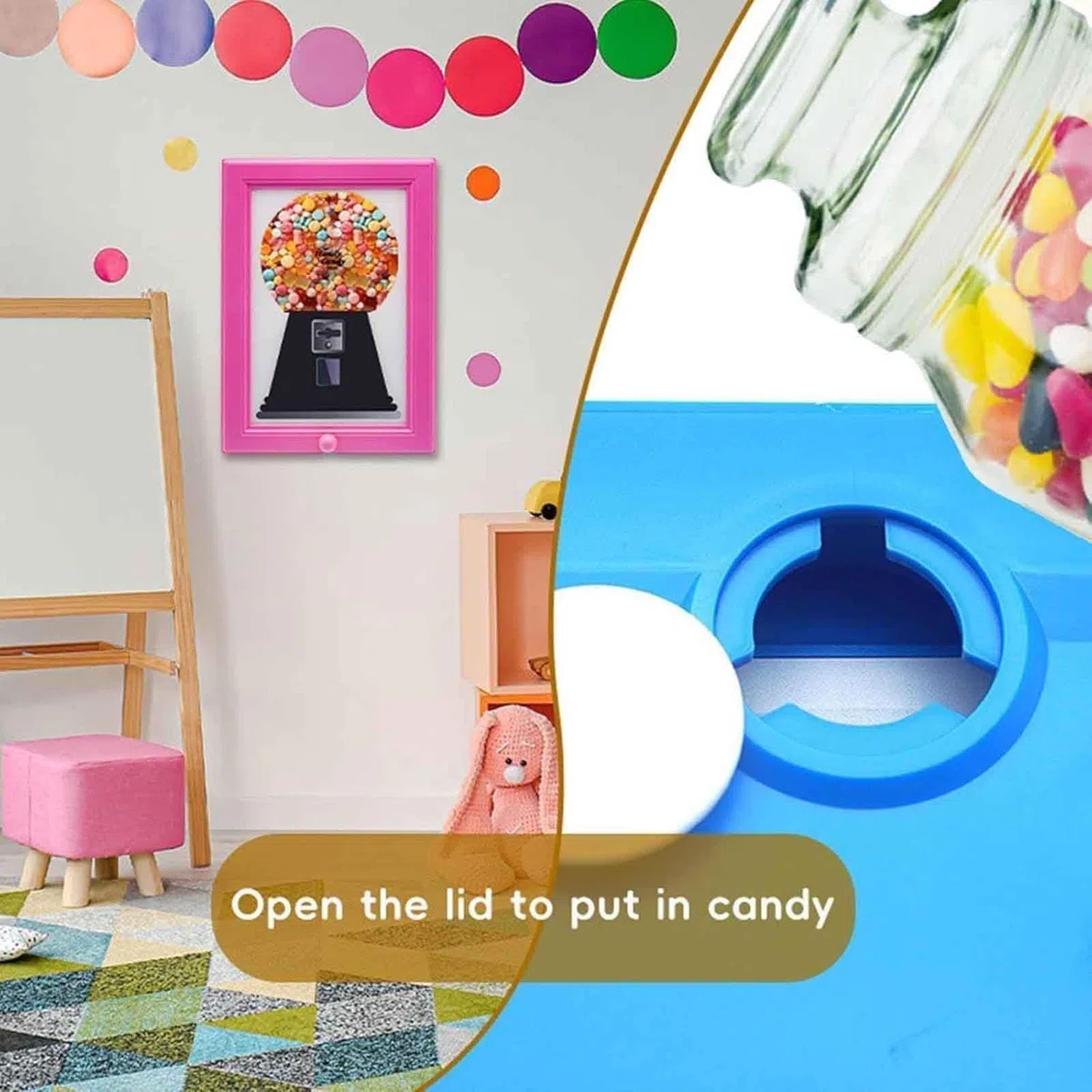 Distributore di cornici per foto di caramelle, dispenser di dolci con cornice per foto, macchina per immagini di Gumball, dispenser per caramelle da parete, per piano di lavoro della scrivania o