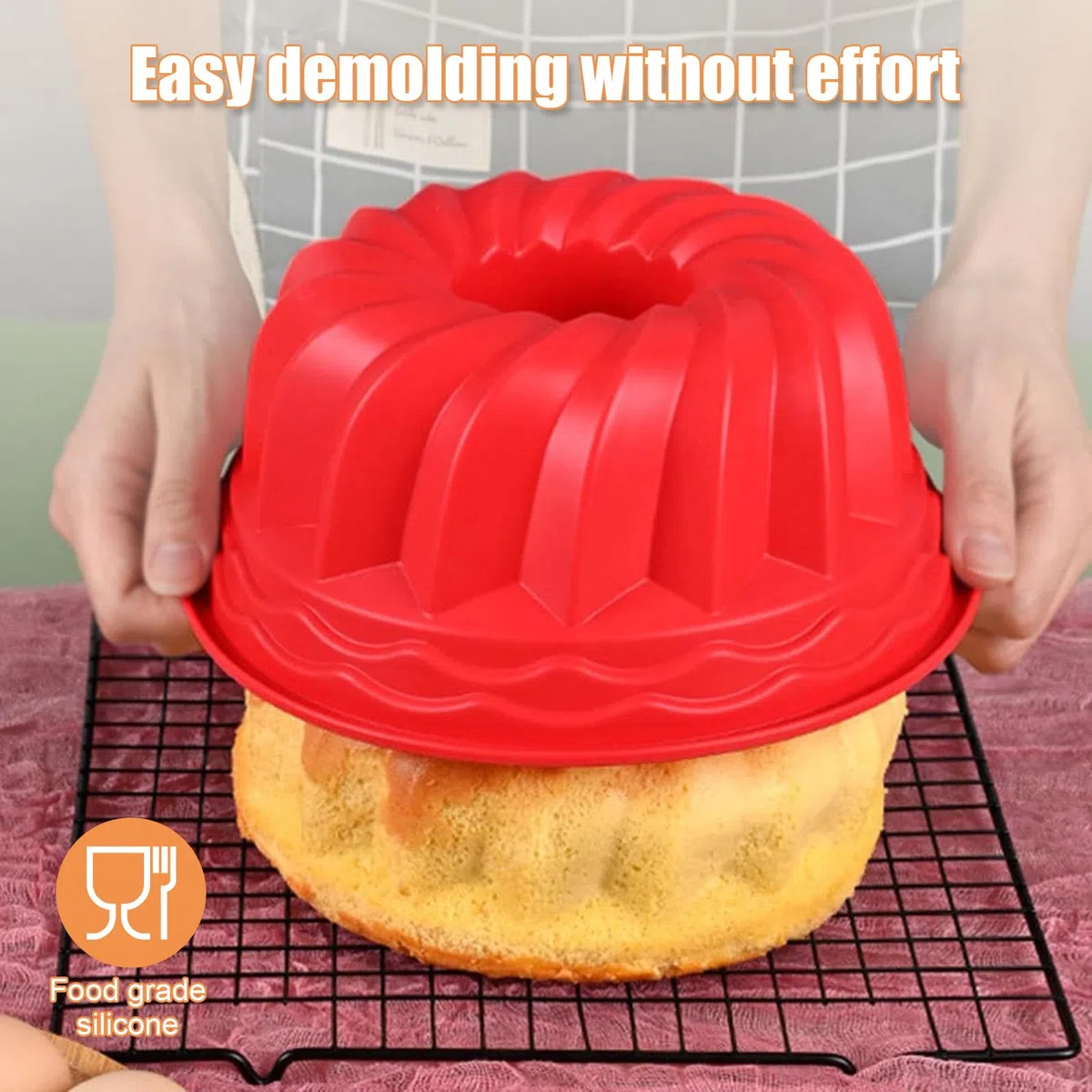 Stampo per ciambella 23 cm in silicone antiaderente resistente alle temperature per dolci (rosso)