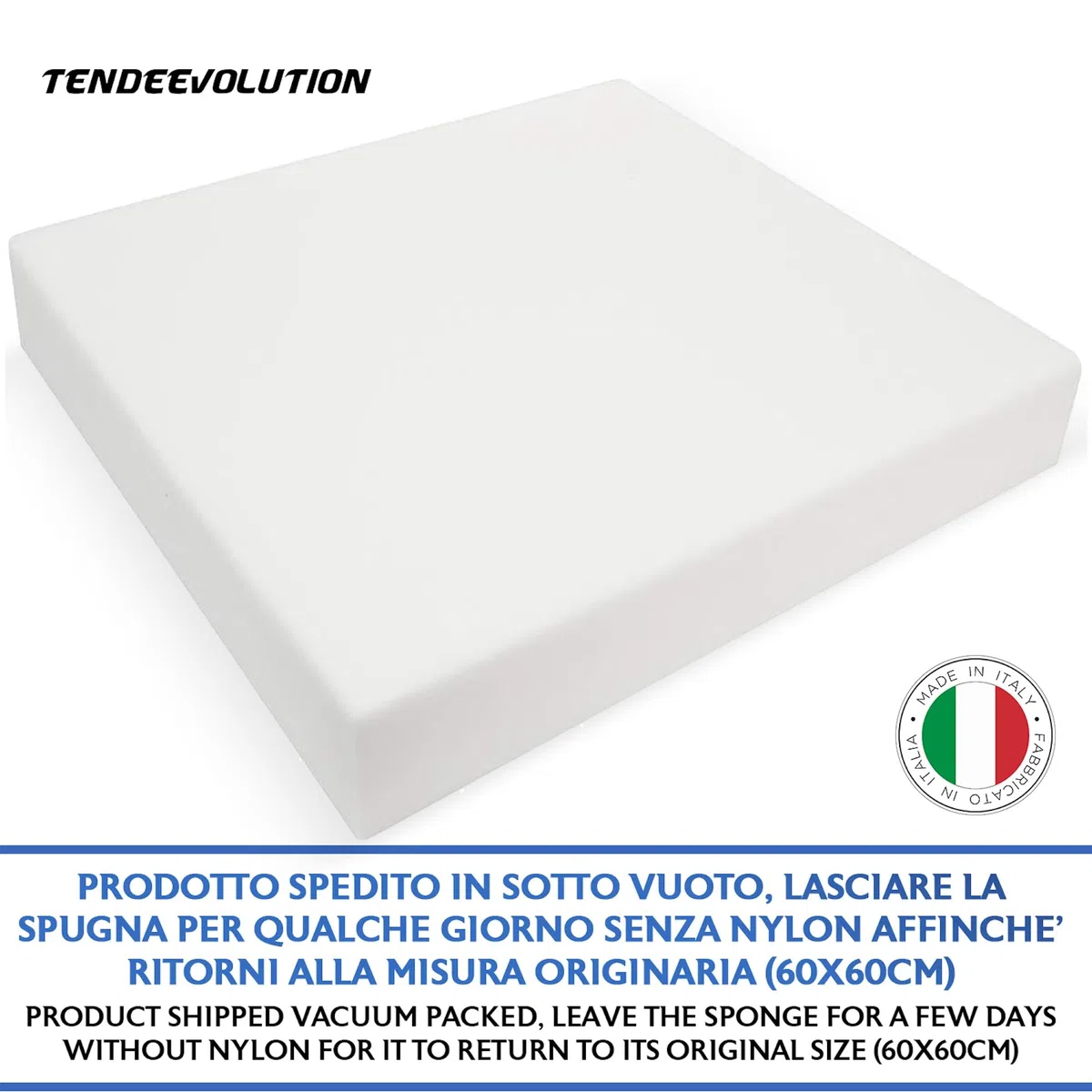 TENDEEVOLUTION Gommapiuma per Imbottitura Densità 25, Spessore 10cm. Lastra 60x60cm di Spugna per Imbottitura Divani, Bancali, Cuscini in Poliuretano Espanso (Densità 25, 60X60 SPESSORE 10CM)