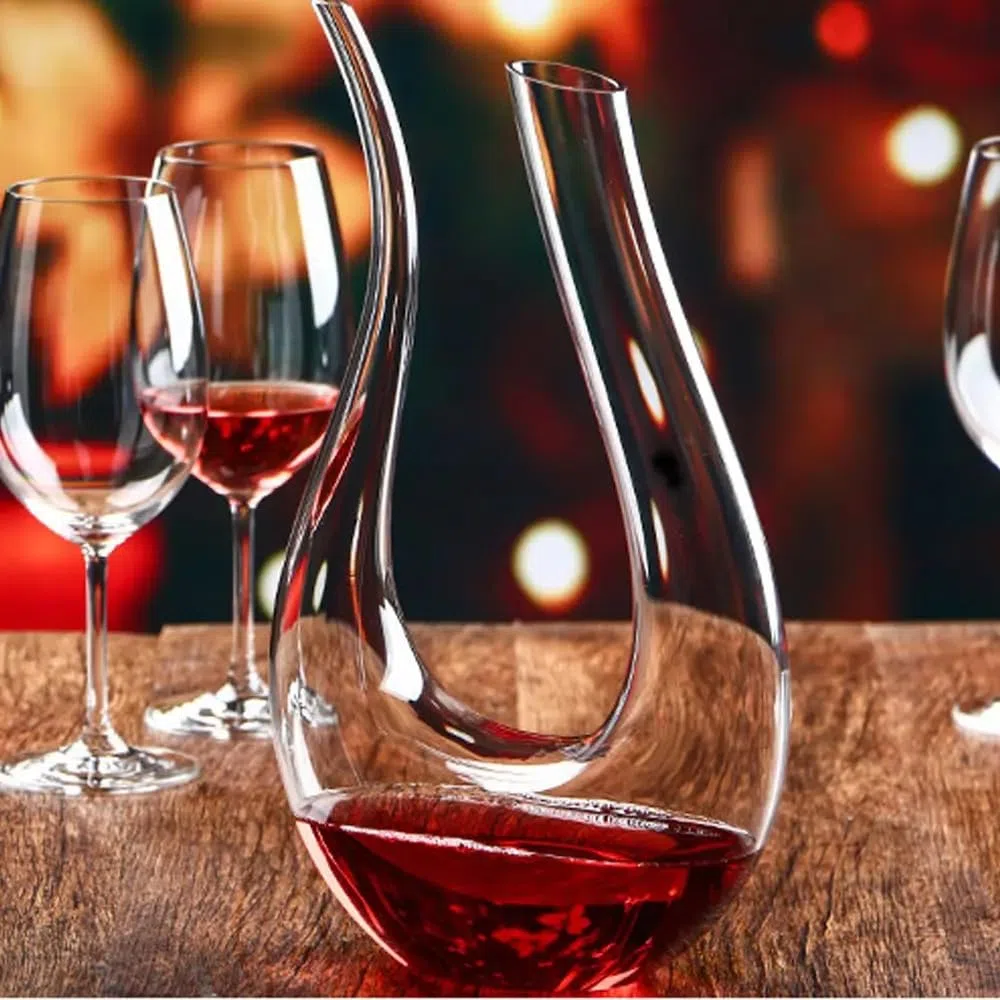 Caraffa per vino da 1,5 l, in vetro di cristallo, elegante decanter per vino rosso, vino bianco e vino rosato – Aeratore per vino fatto a mano per uno sviluppo ottimale – Caraffa decantatrice da 1500