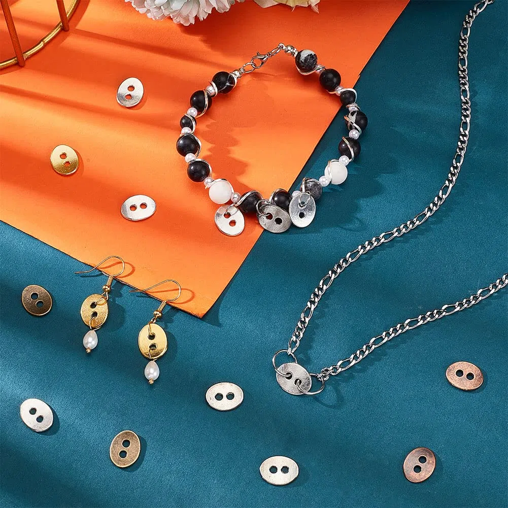 PH PandaHall 120pz Bottoni Ovali 2 Fori Bottoni per Bracciali Stile Tibetani, 6 Colori Bottoni in Lega Ovale per Creazione di Gioielli Collana Braccialetti Orecchino Artigianato Fai da Te, 14x11x1mm
