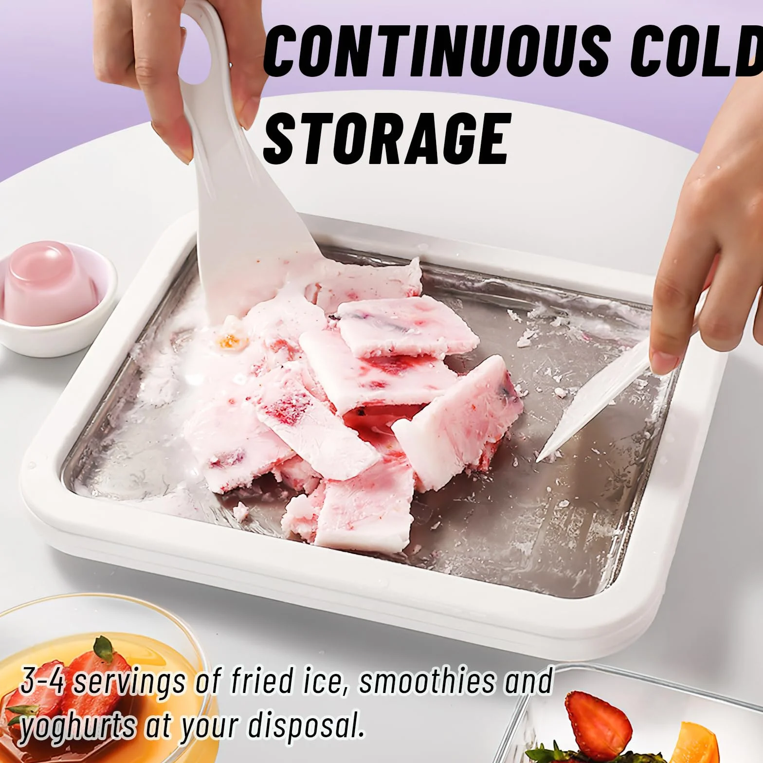 ACTOYS Ice Cream Rolls Machine, Piastra Fredda Per Gelato, Macchina per Gelato con 2 Spatole, Rolled Ice Cream Maker, Creatore di Gelato Istantaneo per Sorbetto, Yogurt Congelato- Bianco