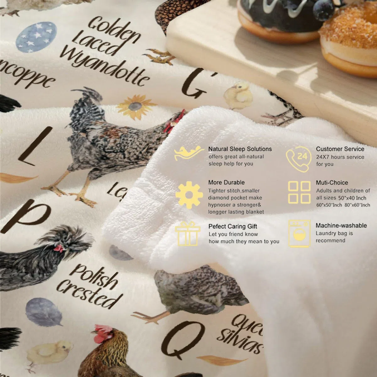 Coperta con lettere dell'alfabeto con gallina, super morbida, leggera, in flanella, per bambini, adulti, adatta per divano, letto, campeggio, viaggi, tutte le stagioni, 101,6 x 127 cm, per bambini