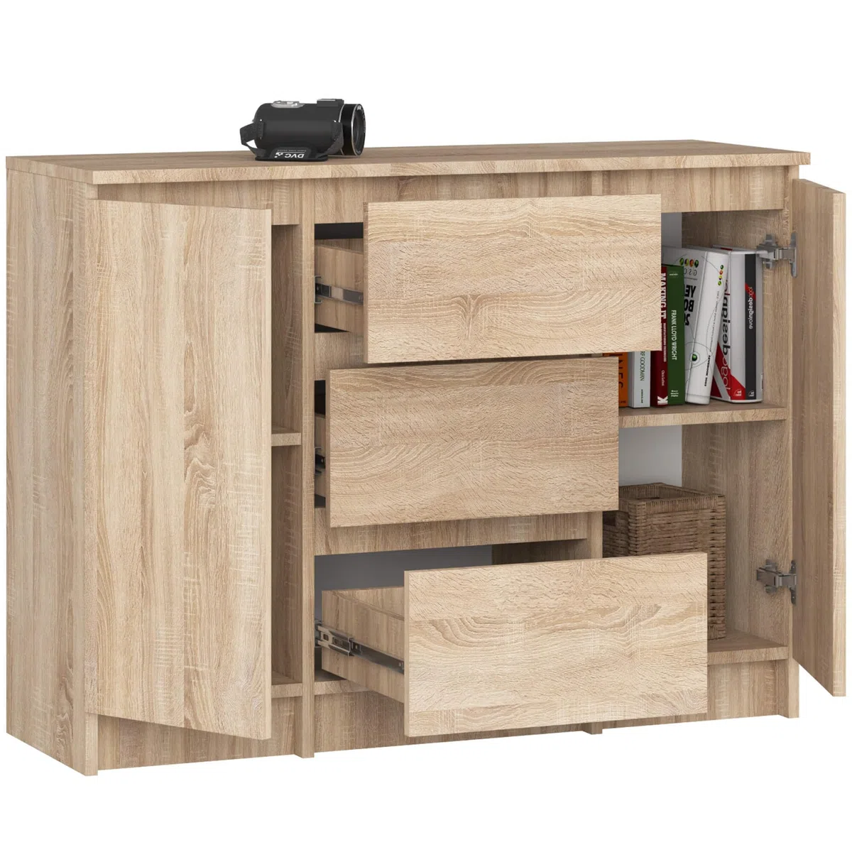 AKORD Cassettiera K100 con 2 Ante e 3 Cassetti | Mobiletti Ingresso Bagno | Armadio Cameretta | Comodino | Design moderno | 35x76x101 cm | Quercia Artisan & Quercia Artisan