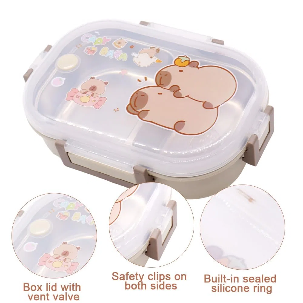 Capybara Scatole Bento, 750ml Capybara Porta Pranzo Lunch Box con Posate Schiscetta Pranzo con Scomparti Bento Box Studente Portapranzo Portatile per Picnic Scuola Uffici
