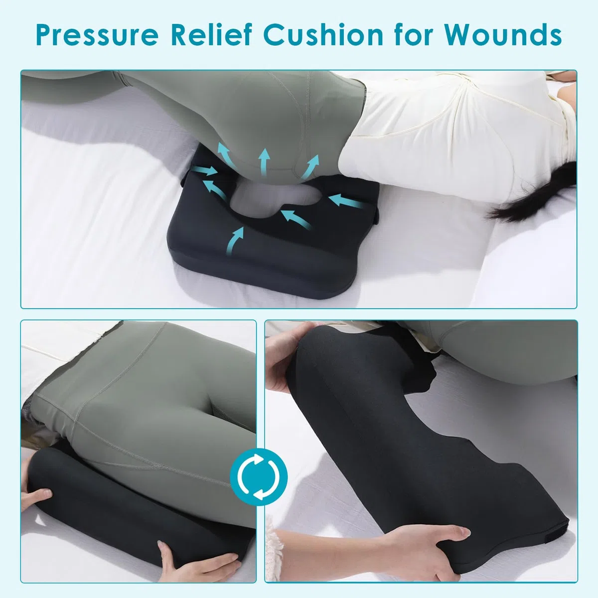 Cuscino per Emorroidi, Cuscino per Coccige, Cuscino in Memory Foam, Cuscino Antidecubito con Apertura a T, Pieghevole e Morbido, per Sedia Ufficio, Sedile Auto e Supporto Giornaliero