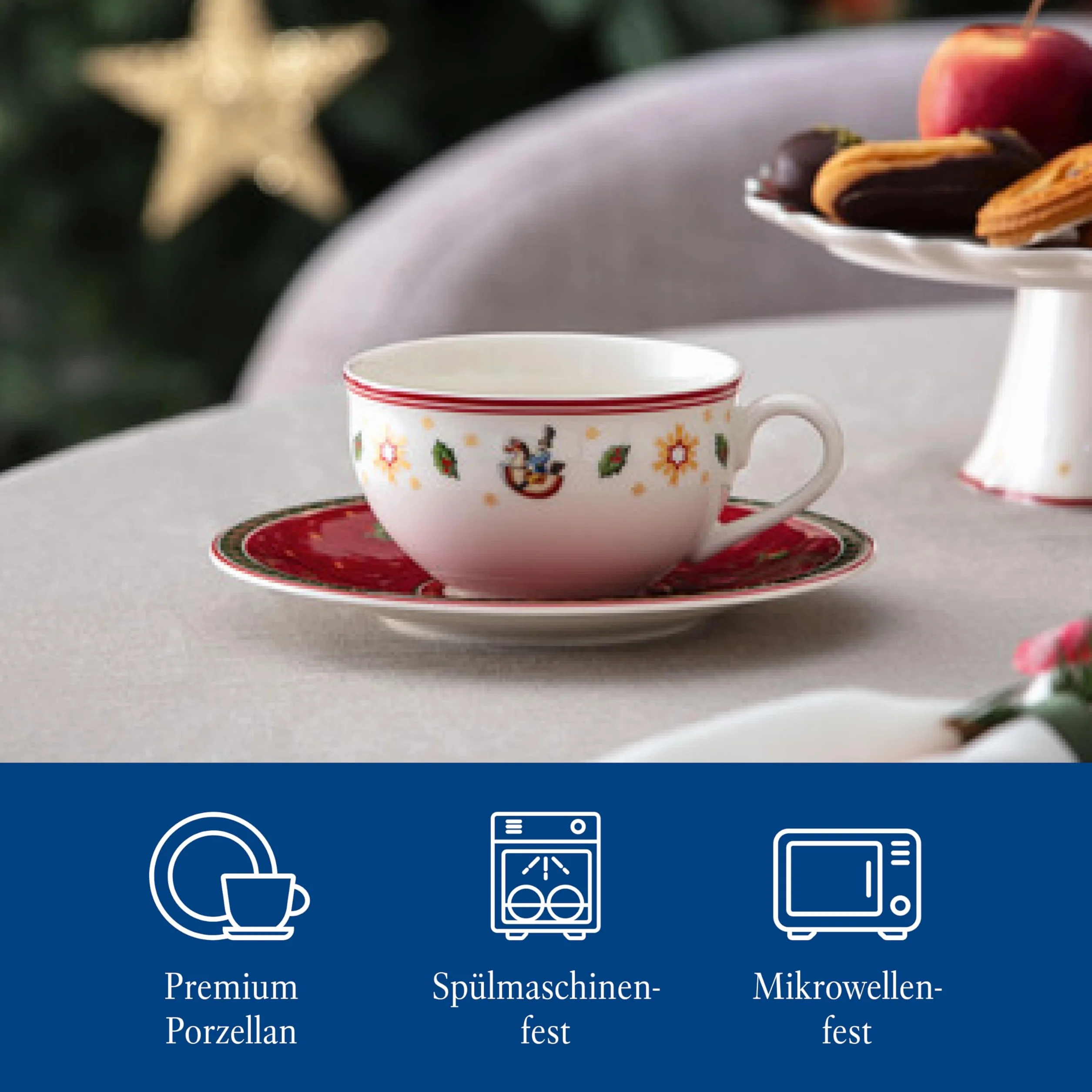 Villeroy & Boch – Toy's Delight Specials piattino, piattino per tazze da caffè, piccolo piatto in porcellana con motivo natalizio, 16,7 cm Ø, lavabile in lavastoviglie, utilizzabile nel microonde