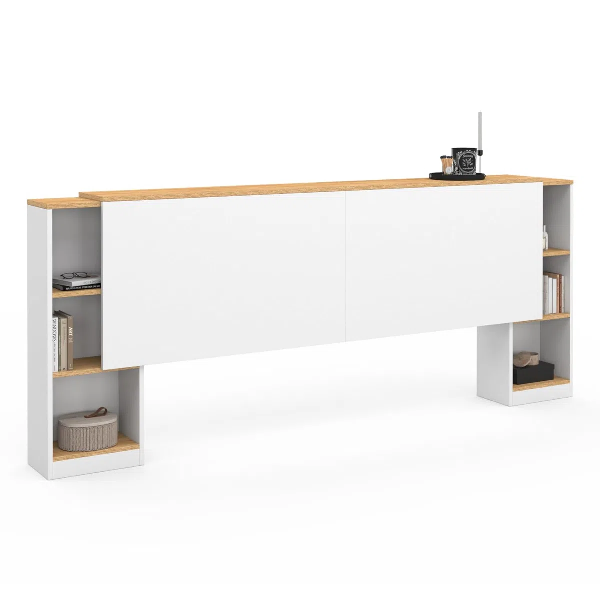 IDMarket - Cabecero extensible CATBA con almacenamiento deslizante para camas de 140 y 160 CM de madera y blancas