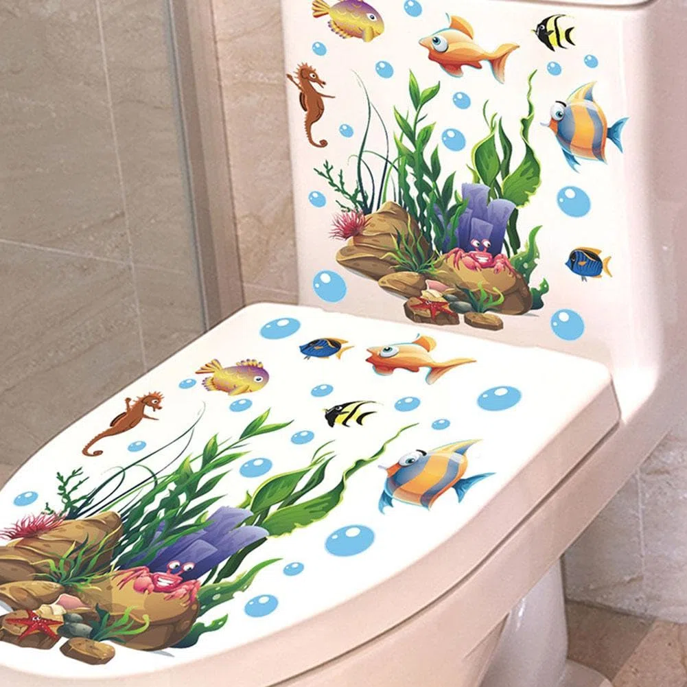 Adesivo per coperchio del WC a forma di pesce sottomarino, adesivi per coperchio del WC, adesivi per coperchio del WC, adesivi rimovibili autoadesivi per copriwater, adesivi per copriwater in vinile