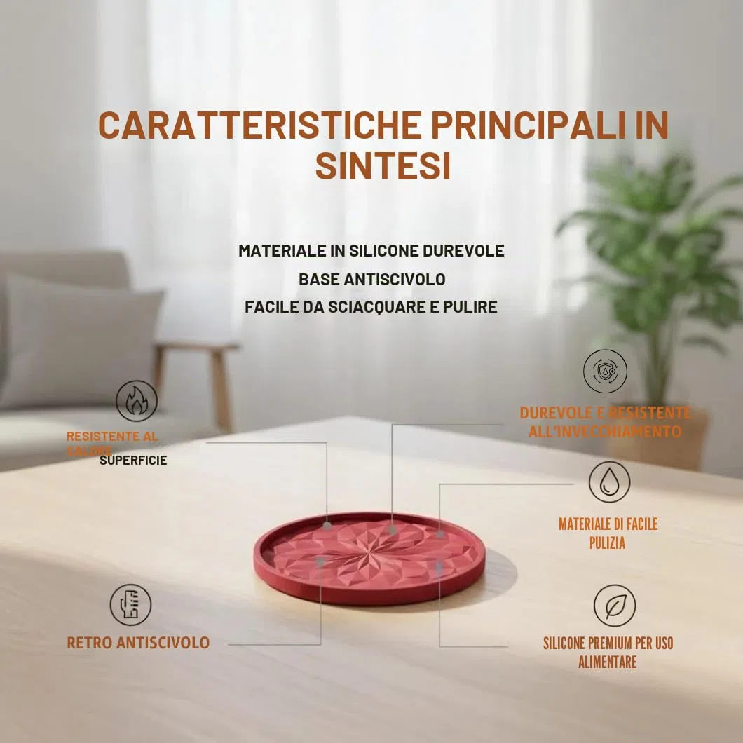 Sottobicchieri in Silicone con Supporto, Set da 6 Pezzi in Rosso, Antiscivolo e Resistenti al Calore, Lavabili in Lavastoviglie – Per Bevande, Caffè, Tazze, Cucina, Bar e Soggiorno, Protezione Tavolo