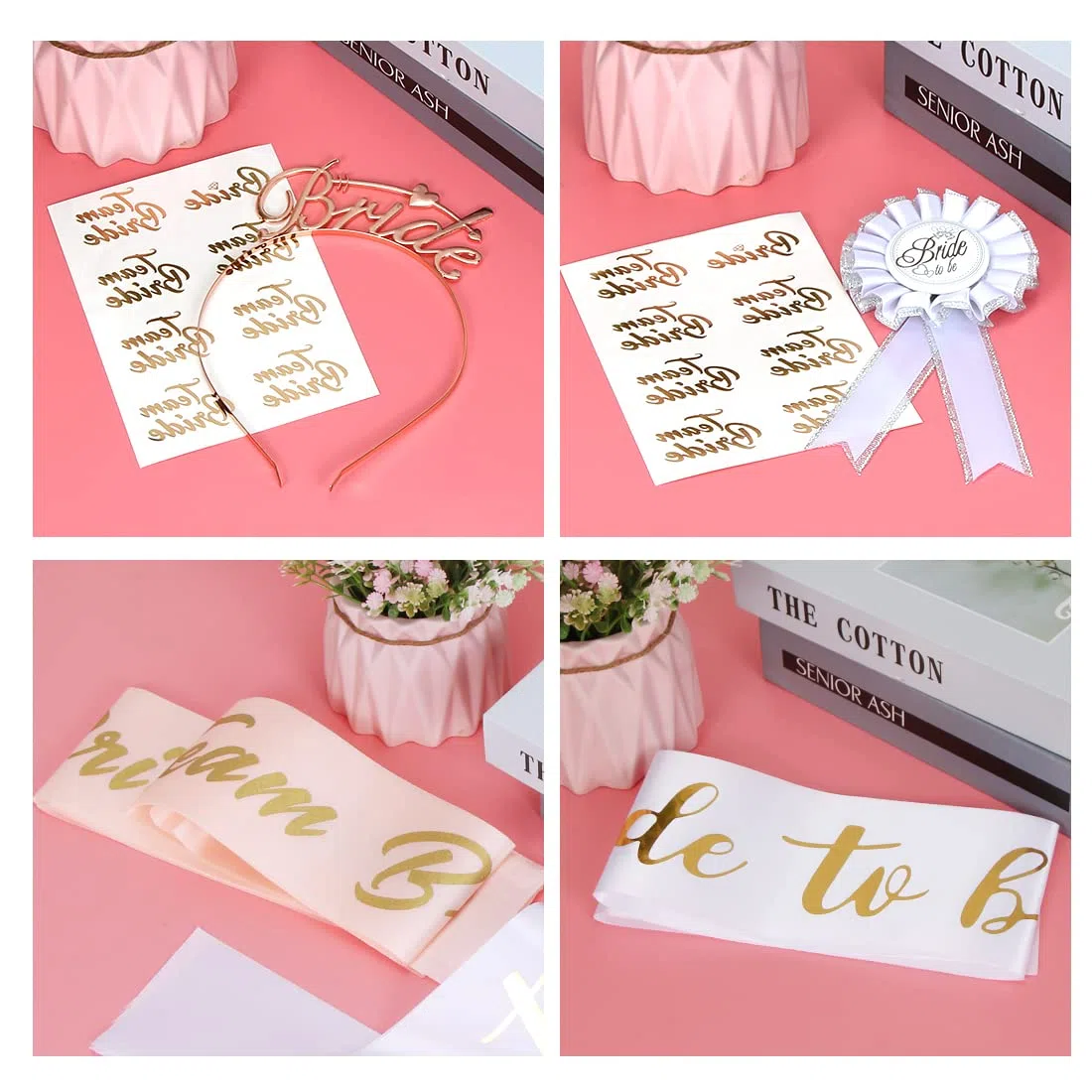 Zaloife 16 Pezzi Bride to Be Decorazioni, 1 Sposa di Essere Fascia, 10 Team Sposa Fasce, Velo Distintivo Cerchietto Tatuaggi, Sposa Decorazione per la Notte delle Ragazze