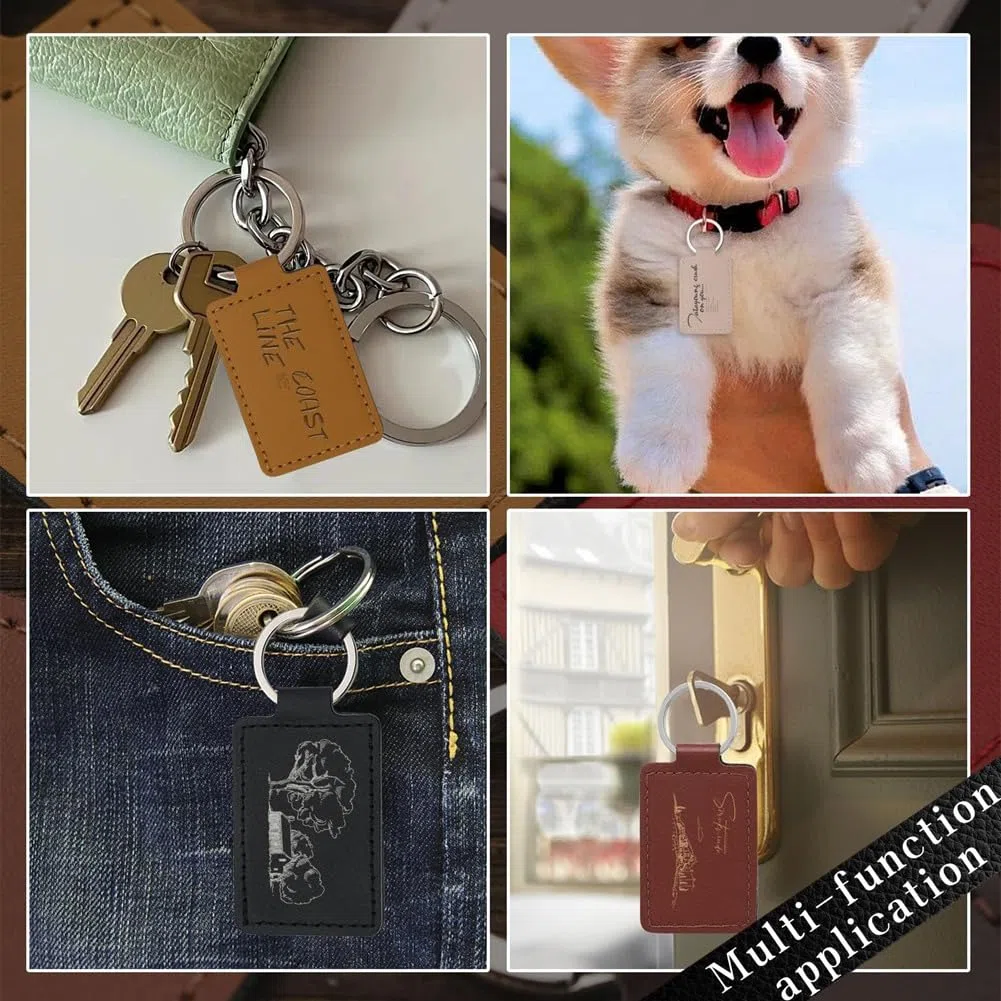 Kit in Pelle da 30 Pezzi, Rettangolari in Pelle PU con Anelli, con Incisione, DIY