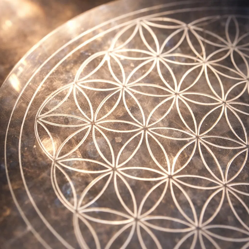 NKlaus Disco di Selenite Naturale Fiore della Vita 12cm Griglia Energetica Chakra Disc 15319