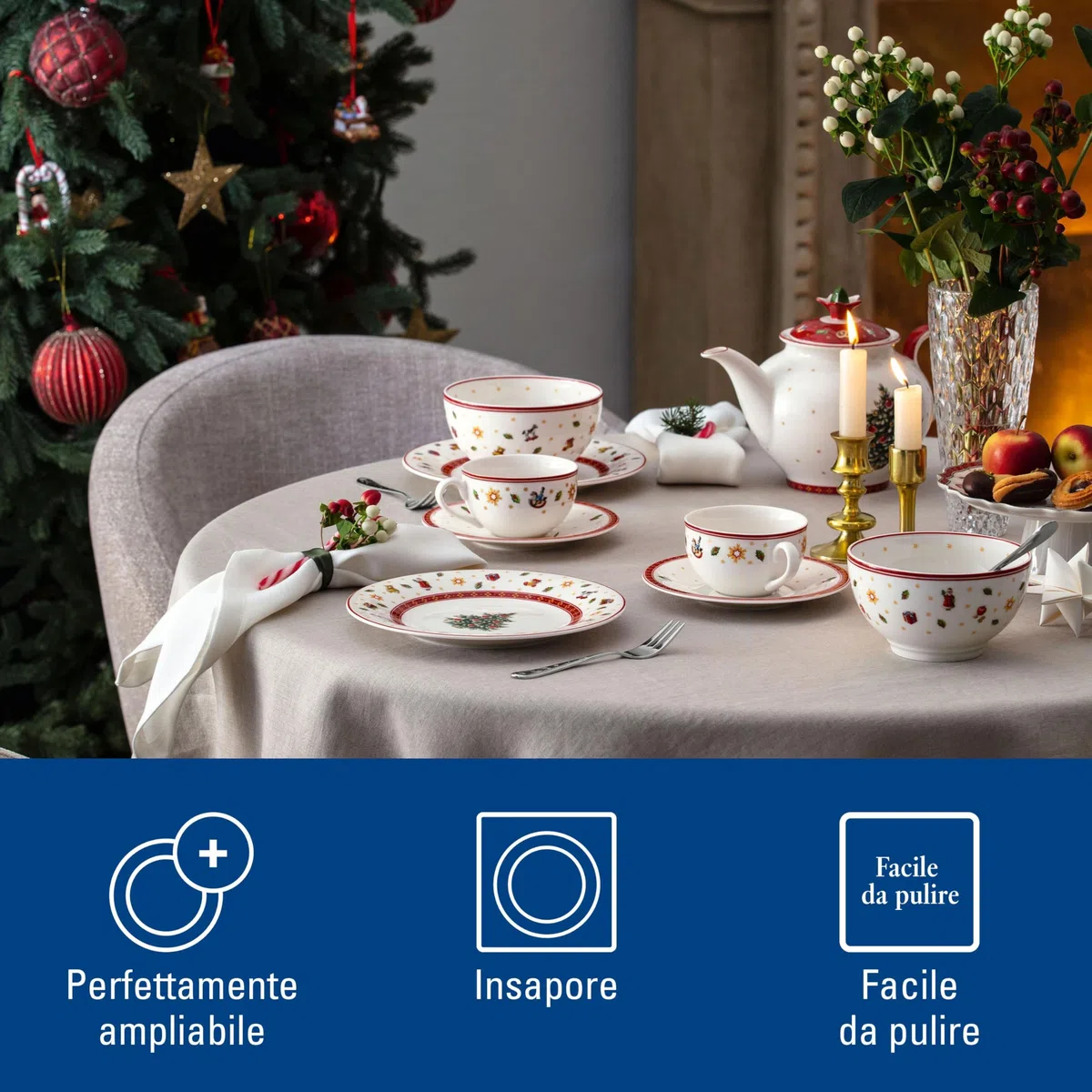 Villeroy & Boch - Toy's Delight Specials Piatto da Dessert 21,5 cm Rosso e Bianco, Lavabile in Lavastoviglie, Adatto per Microonde, Piatto da Colazione, Stoviglie, Xmas, Natale, Porcellana Premium