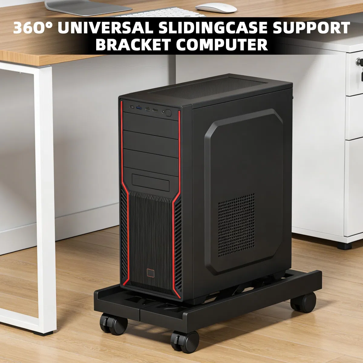 Supporto per PC con ruote, supporto per CPU mobile, accessori per computer, telaio principale, supporto mobile sotto scrivania per casa, ufficio, desk PC (nero)