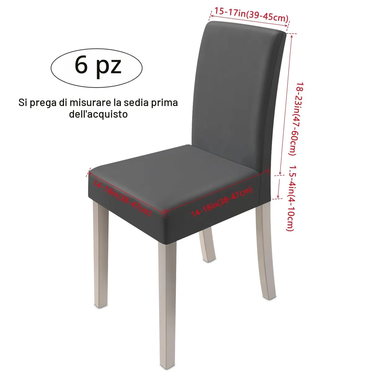 6 Pezzi Coprisedie con Schienale, Misura Universale Lavabile Estraibile Moderno Coprisedia Elastica, Coprisedie per Soggiorno, Cucina, Casa Décor, Hotel, Festa, Ristorante, Banchetto (Grigio Scuro)