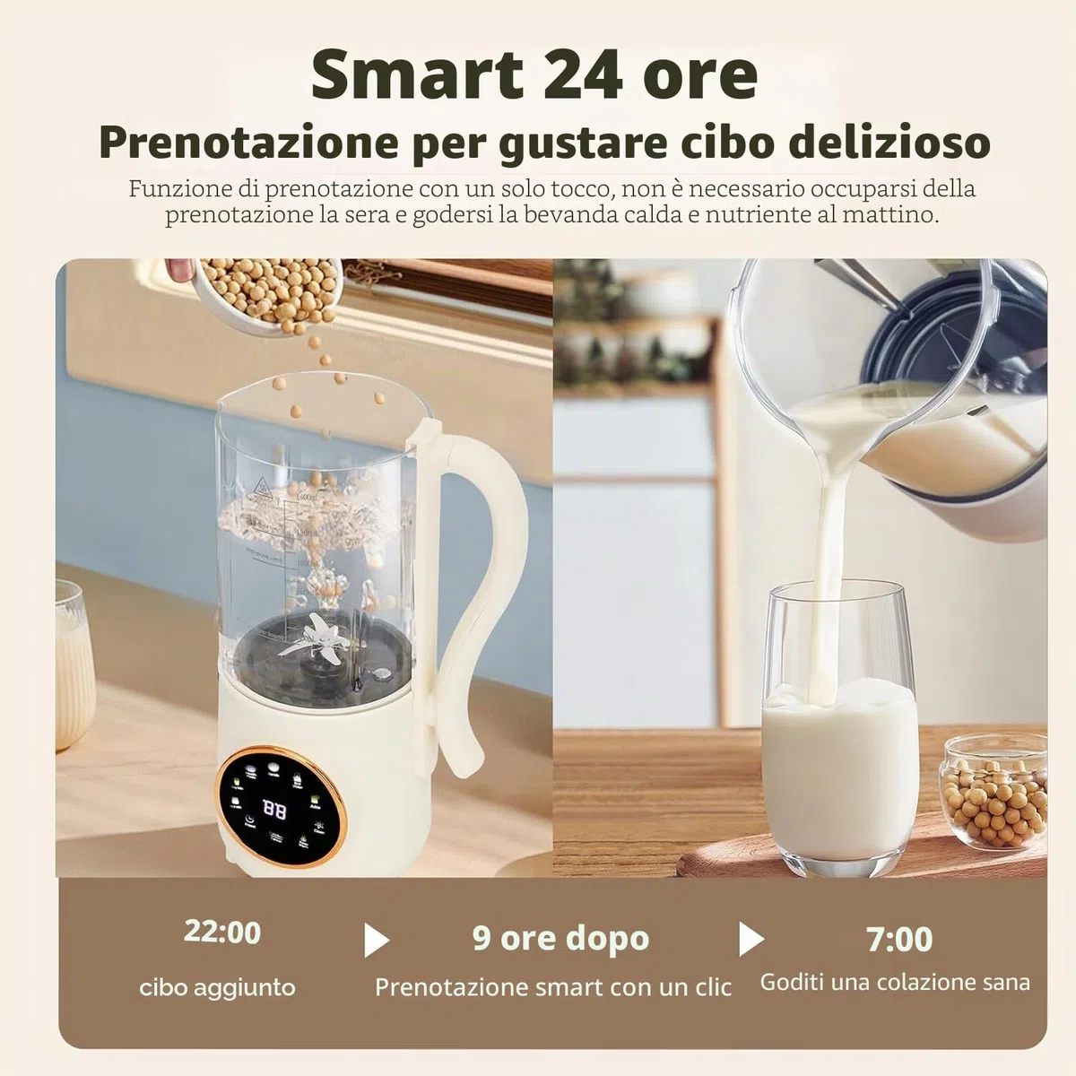 Macchina per latte di soia automatica 9 in 1, 1400 ml, con autopulente, 16 lame per latte di mandorle, latte d'avena, latte vegetale, succo con timer di ritardo 24 ore, acqua bollente e mantenimento