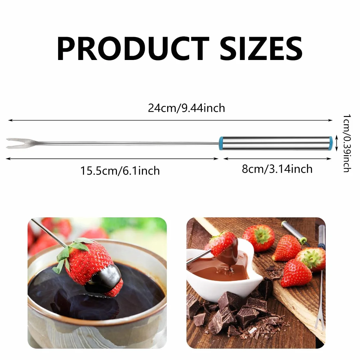 Forchette da Fonduta 24 Pezzi, Forchette da Fonduta in Acciaio Inossidabile 24 cm Bastoncini per Fonduta con Manico Resistente al Calore per Fonduta Arrosti Cioccolato Formaggio Frutta