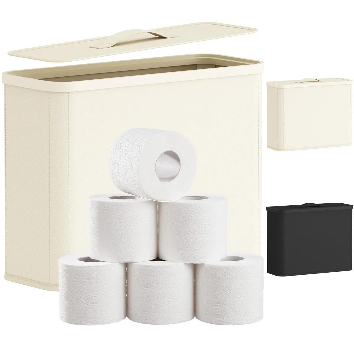 Lifewit Contenitore Carta Igienica con Coperchio, Cesto Porta Carta Igienica per Scorta, Organizer Bagno in Tessuto per Rotoli e Asciugamani, Scatola Portaoggetti Salvaspazio, 23L, Bianco Crema
